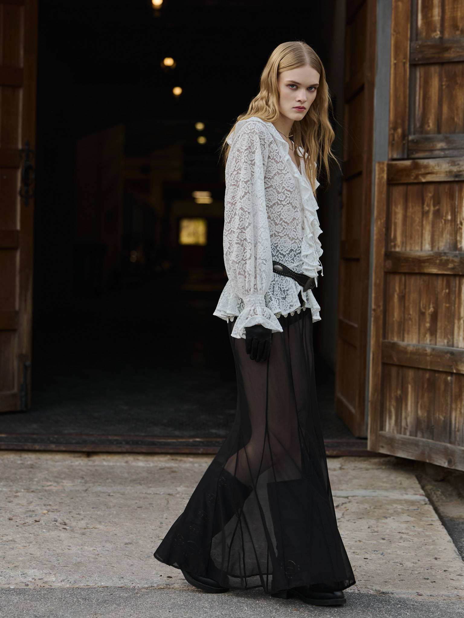 Semi-transparent maxi skirt