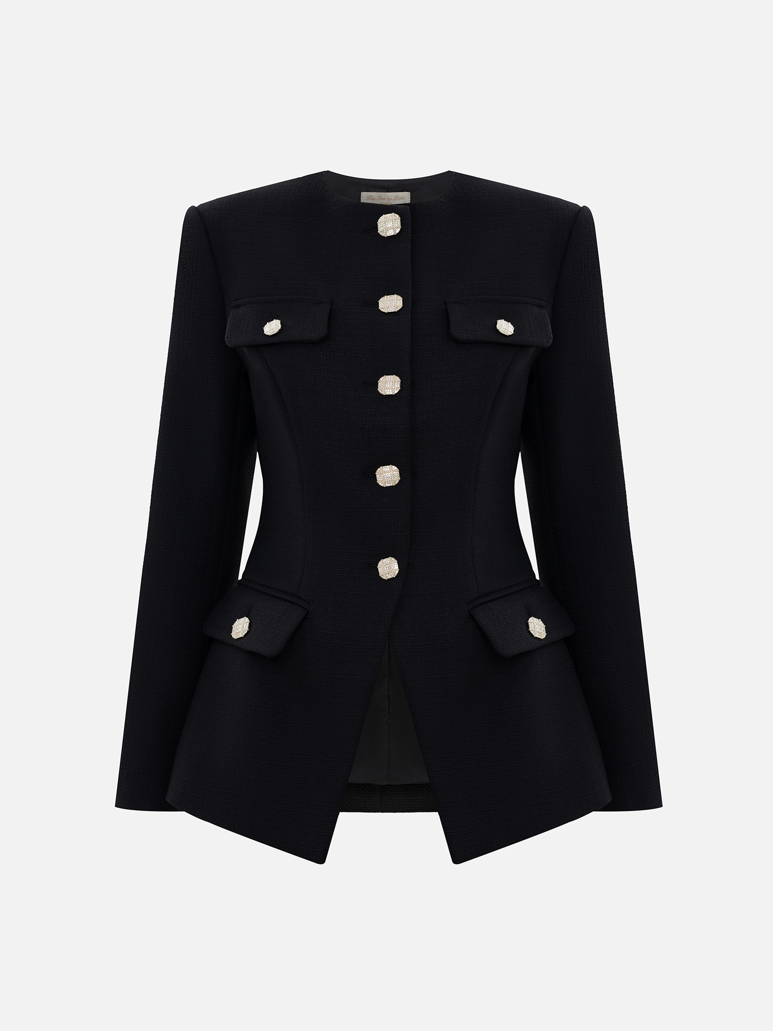 Fitted tweed jacket with rhinestone buttons :: LICHI - Online