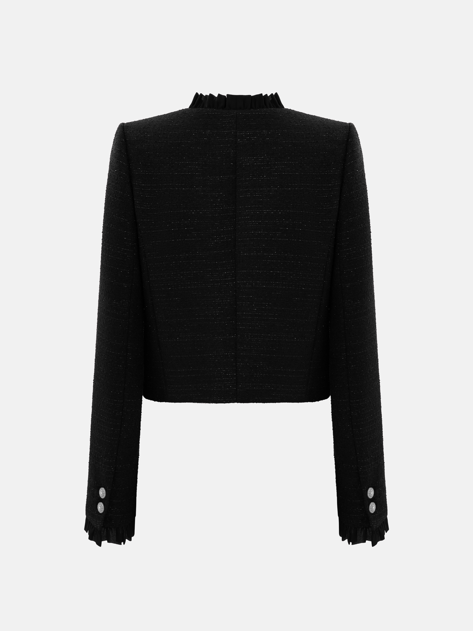 Single-breasted tweed jacket with ruffles :: LICHI - Online