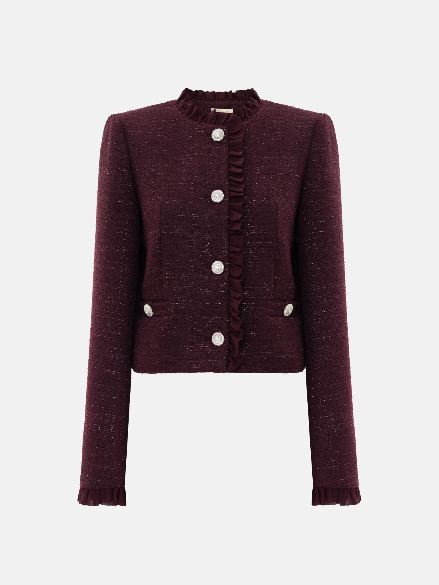 Winter Jacket Roffles Single-breasted tweed jacket with ruffles :: LICHI - Online fashion store