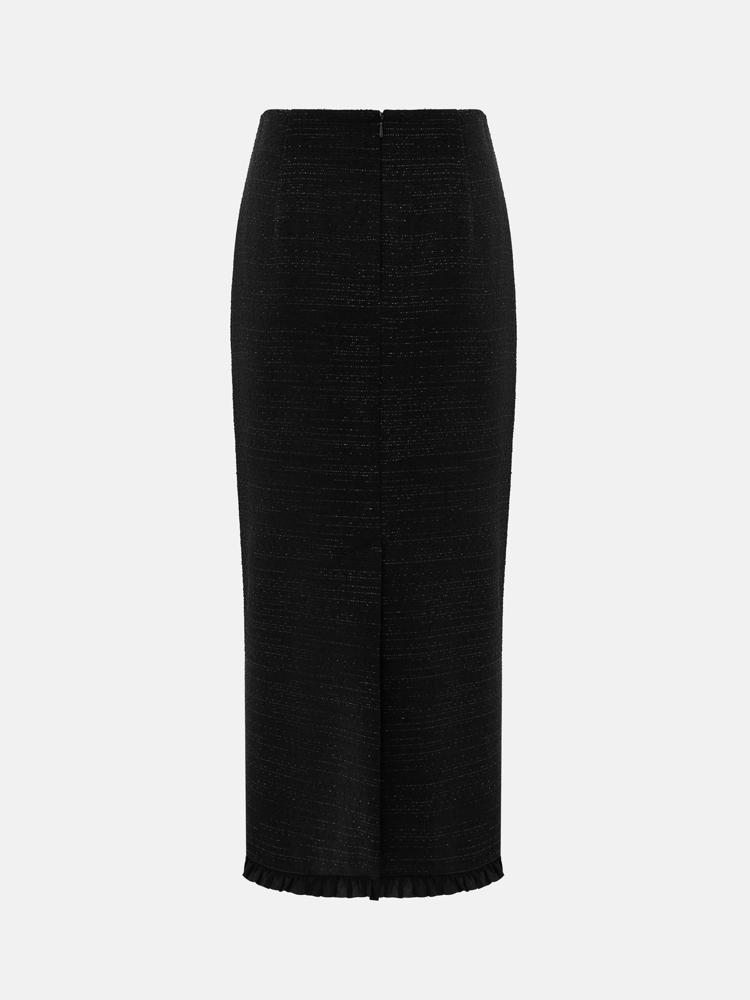 Tweedowa spódnica midi o prostym kroju z falbanami