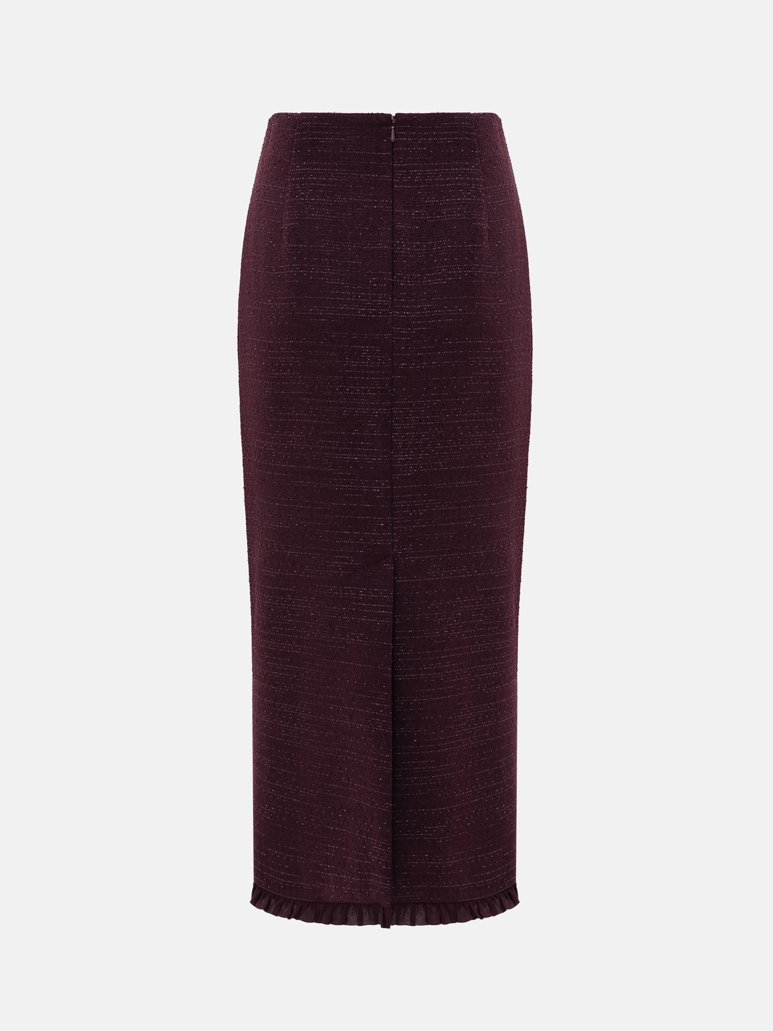 Tweedowa spódnica midi o prostym kroju z falbanami