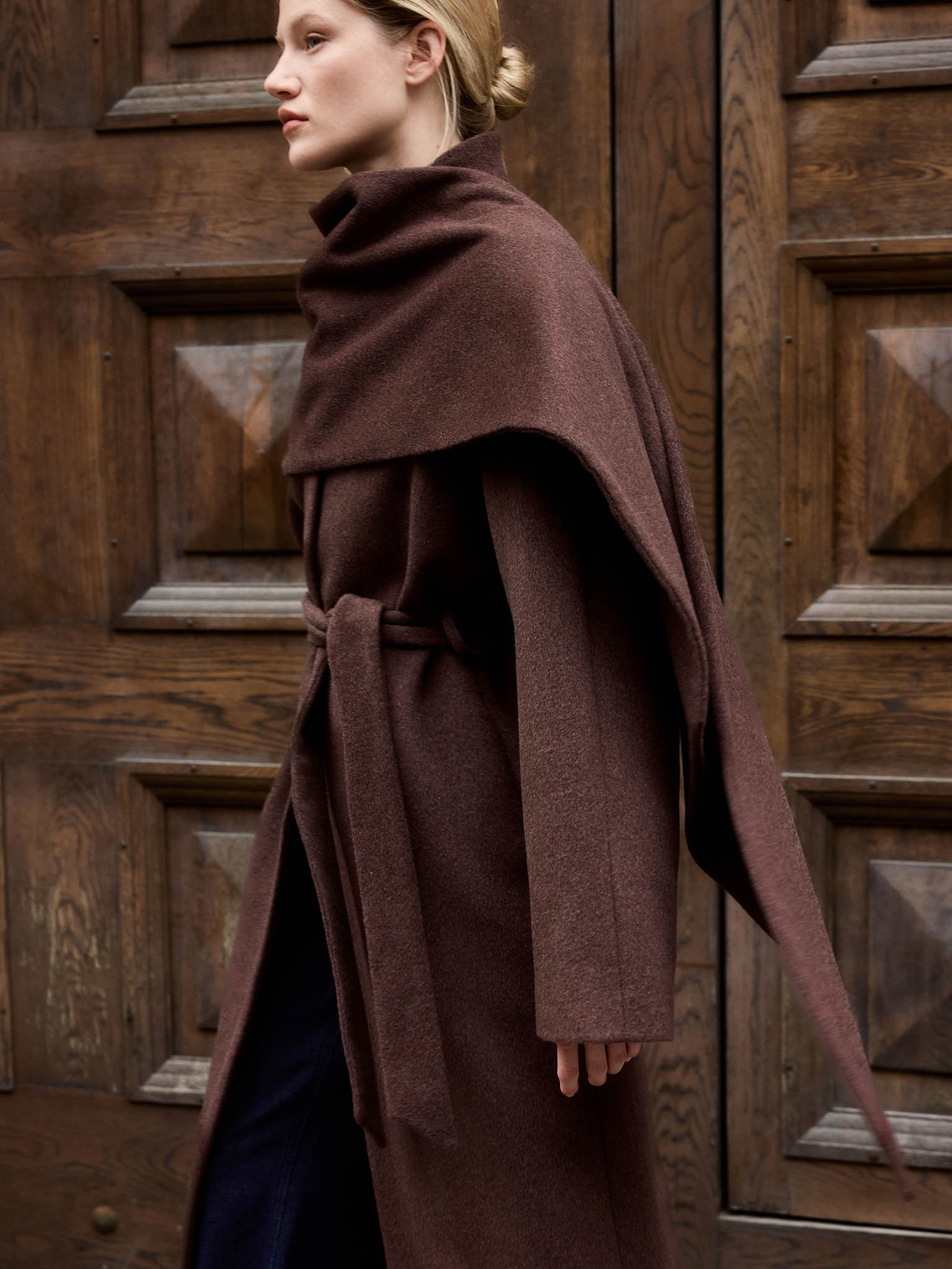 Woollen maxi coat with shawl collar