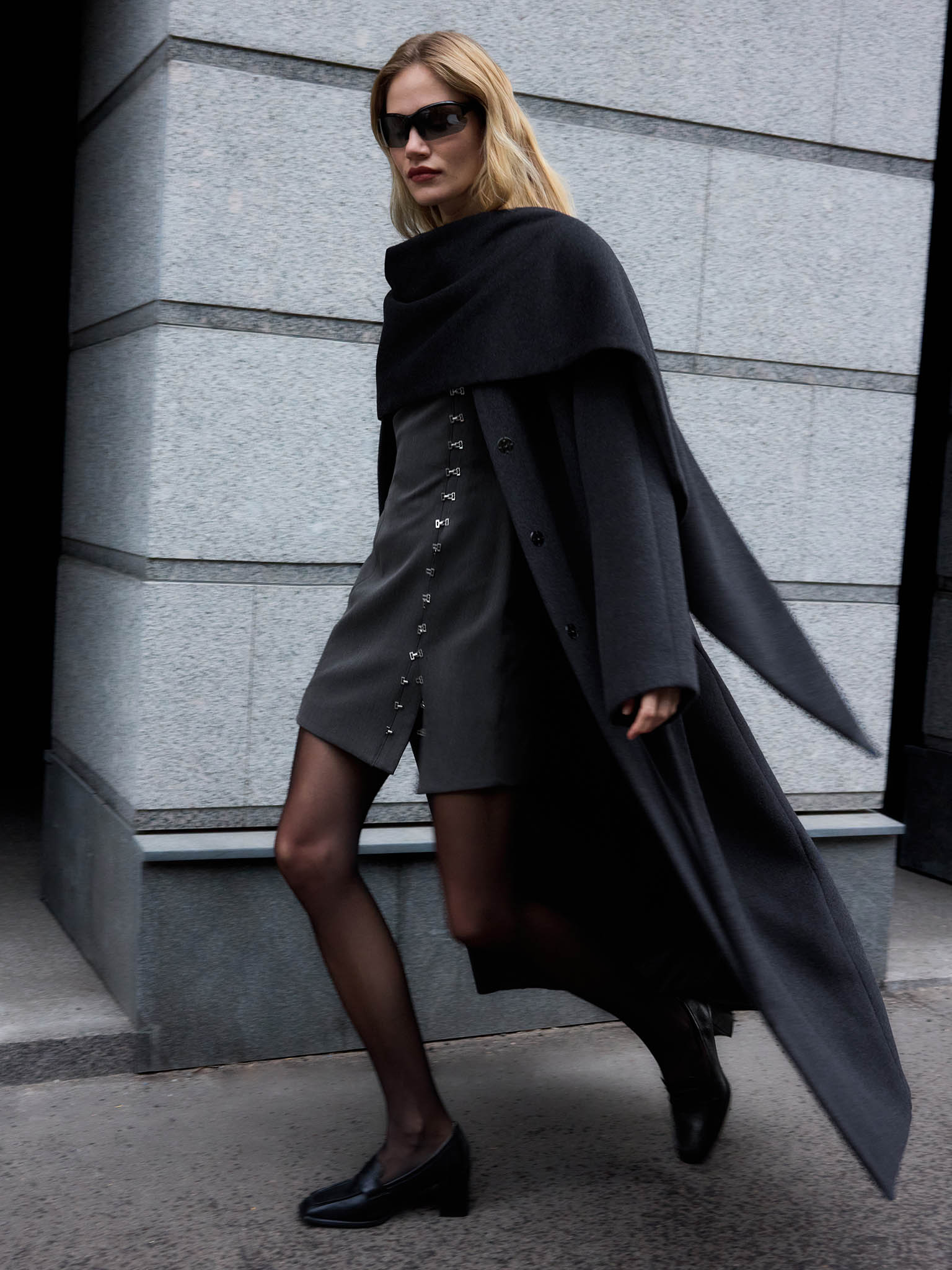 Manteau maxi en laine avec col châle