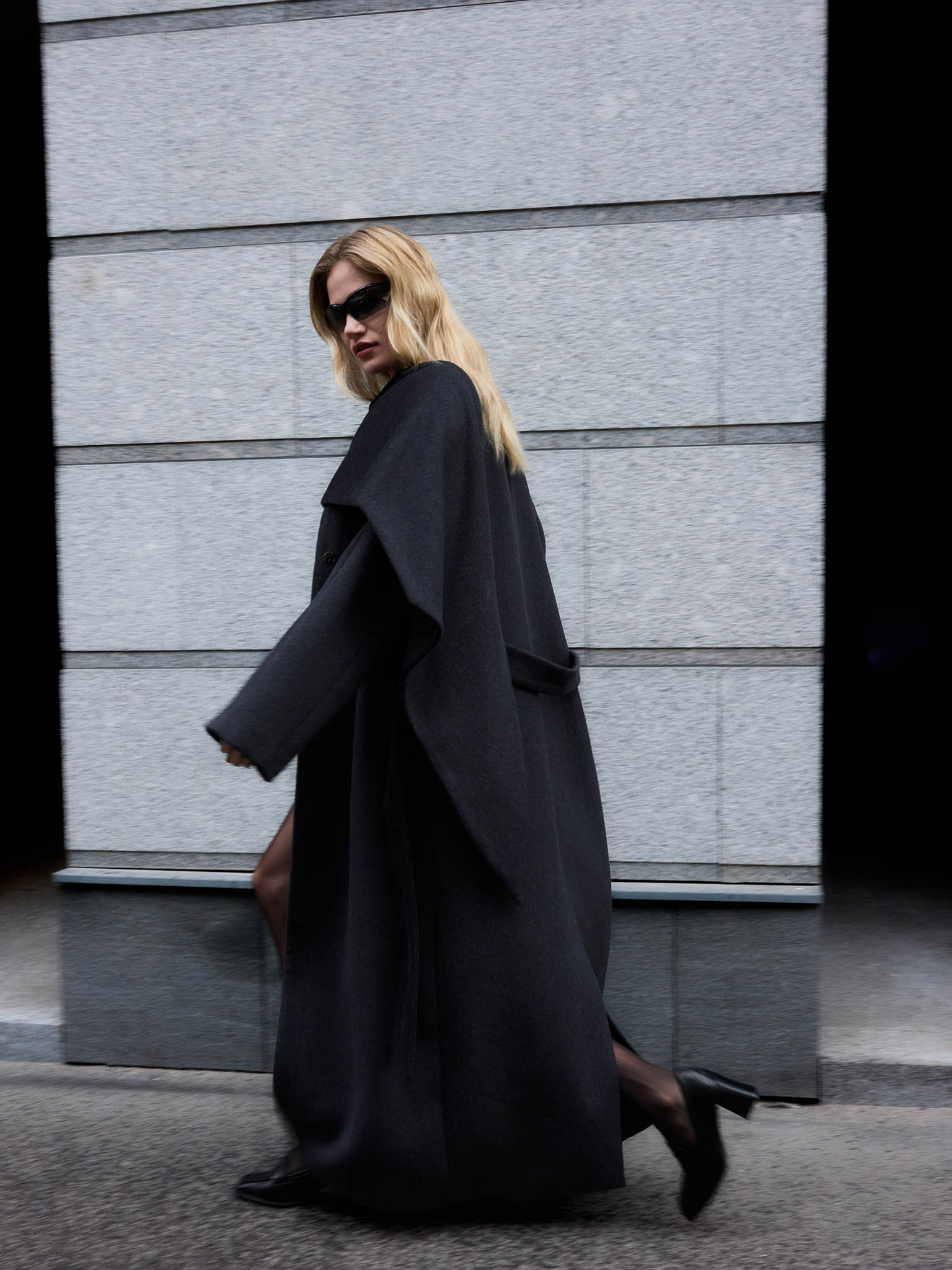Manteau maxi en laine avec col châle
