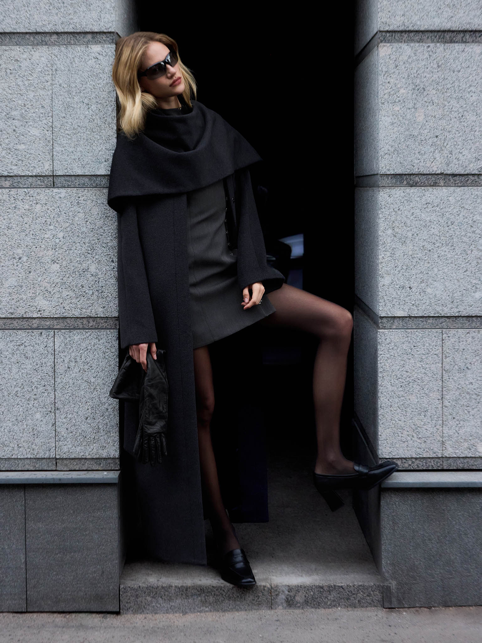 Manteau maxi en laine avec col châle