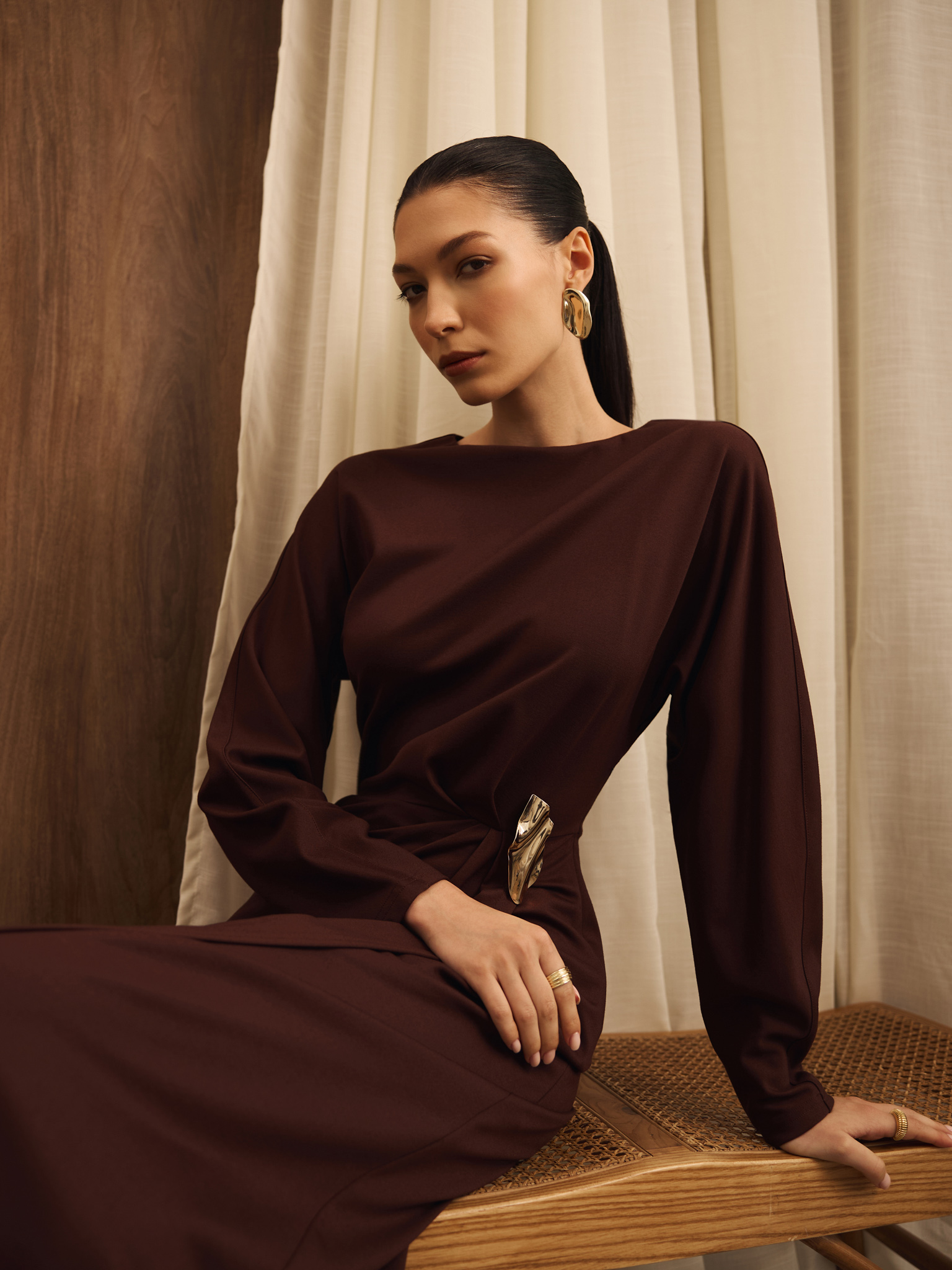 waist detail jersey midi dress Principles Women's Contrast Ring Detail Jersey Midi Dress in Khaki | Size: 6