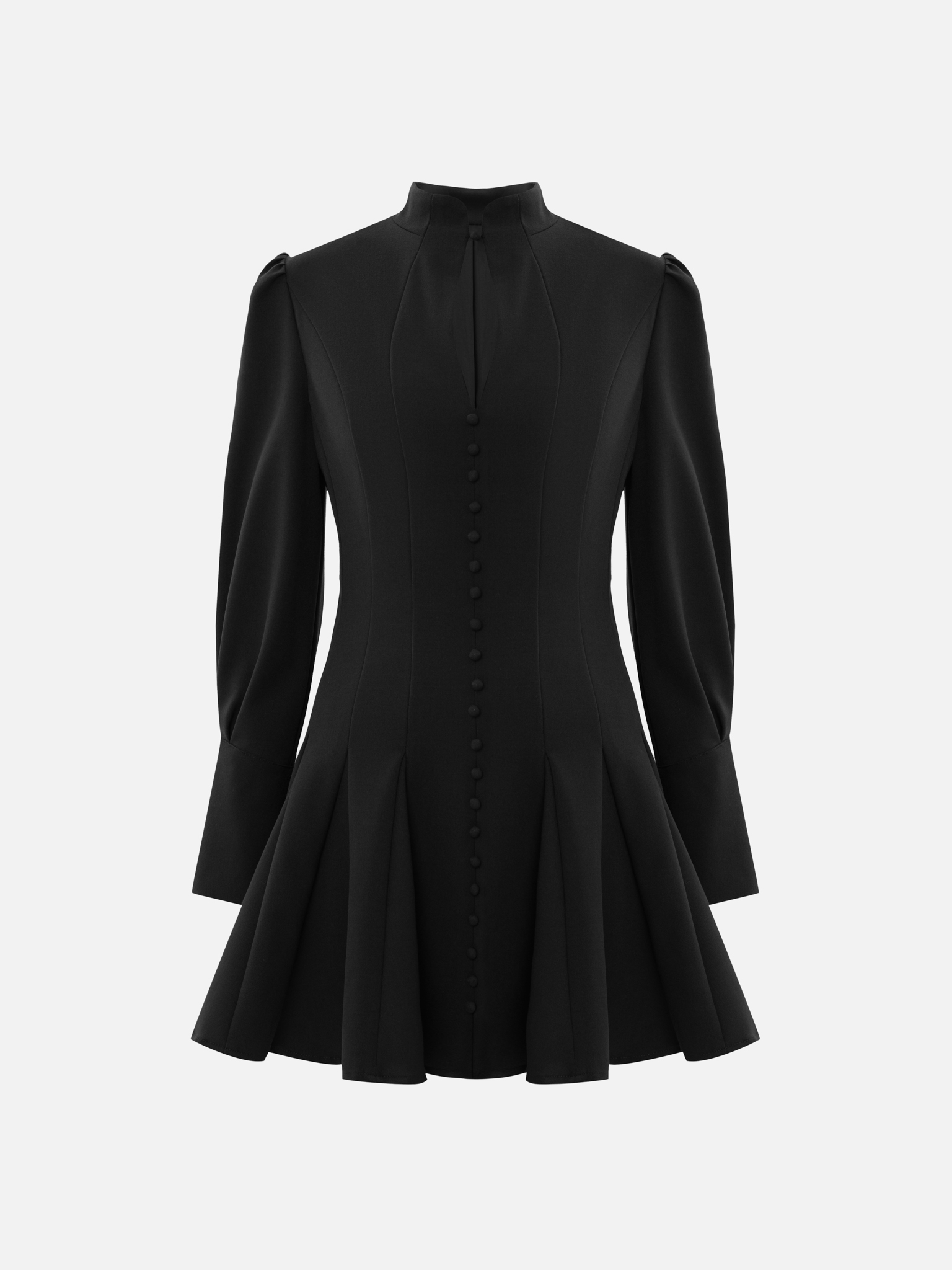 Fitted mini dress with shaped neckline and small buttons