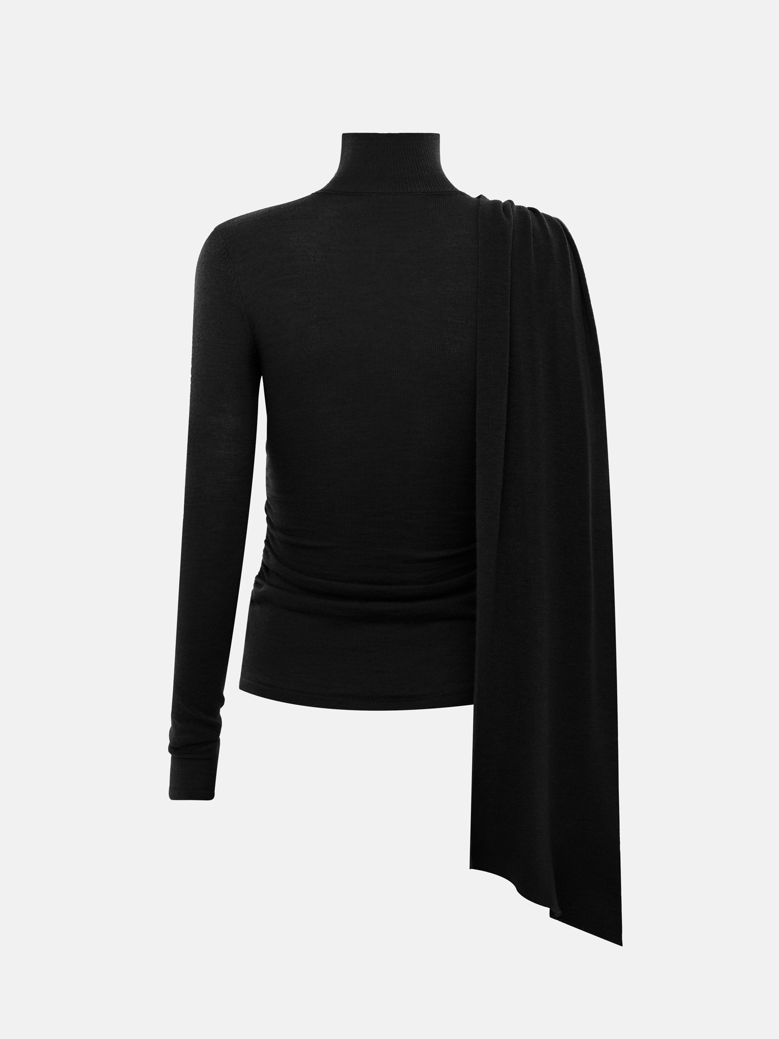 Turtleneck with diagonal drapery on the shoulder