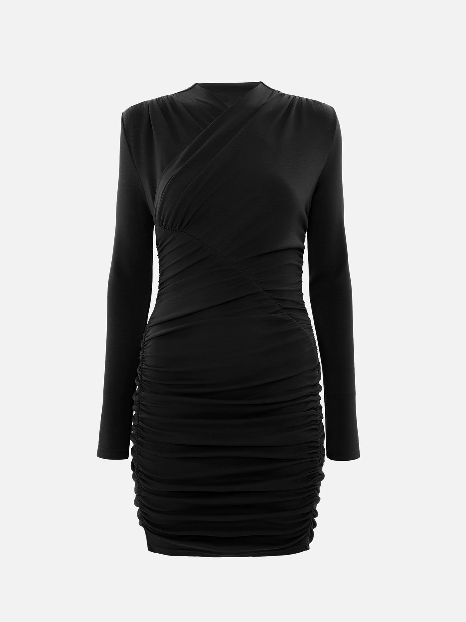 Jersey mini dress with asymmetrical gathering at the front