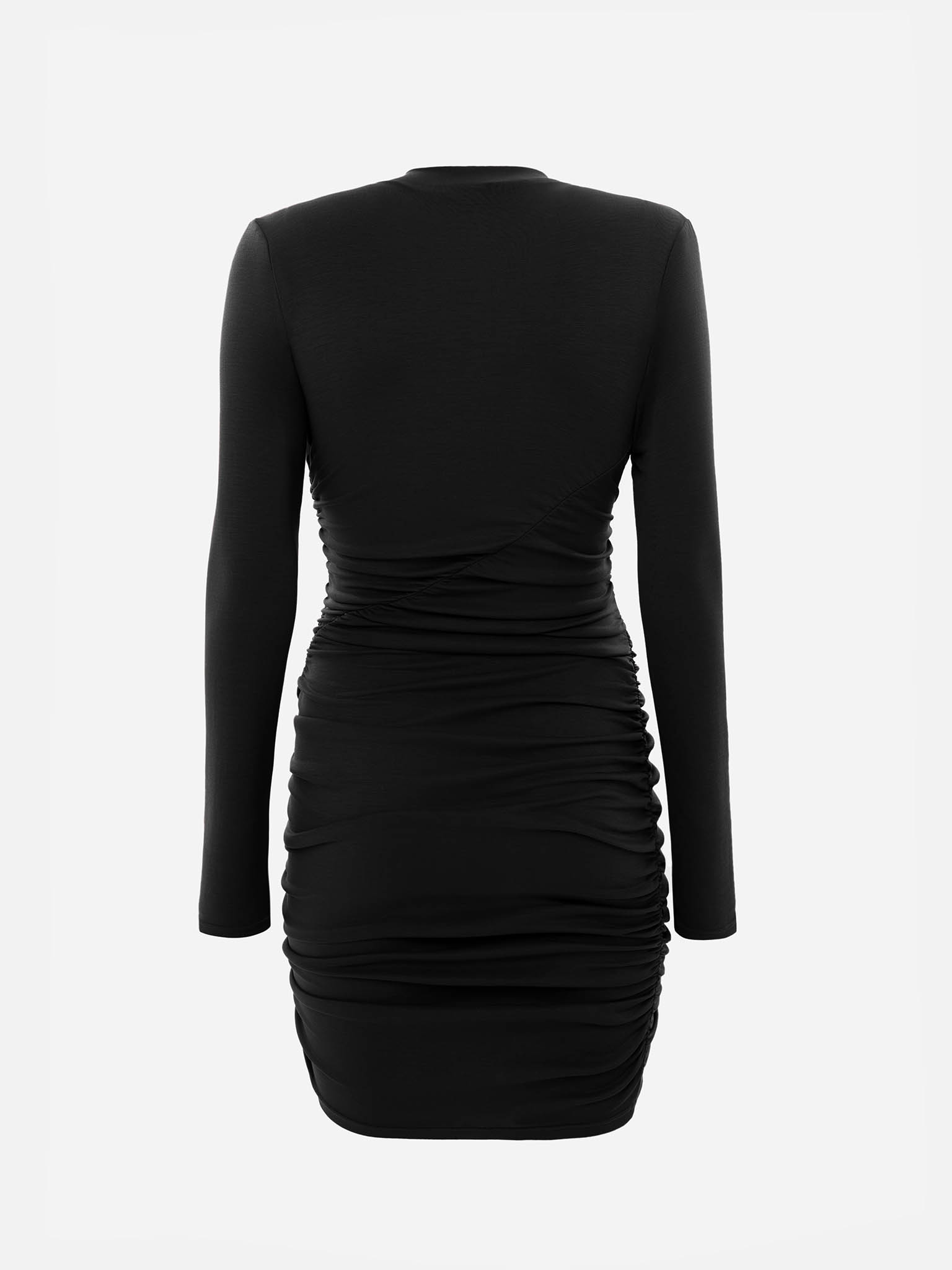 Jersey mini dress with asymmetrical gathering at the front