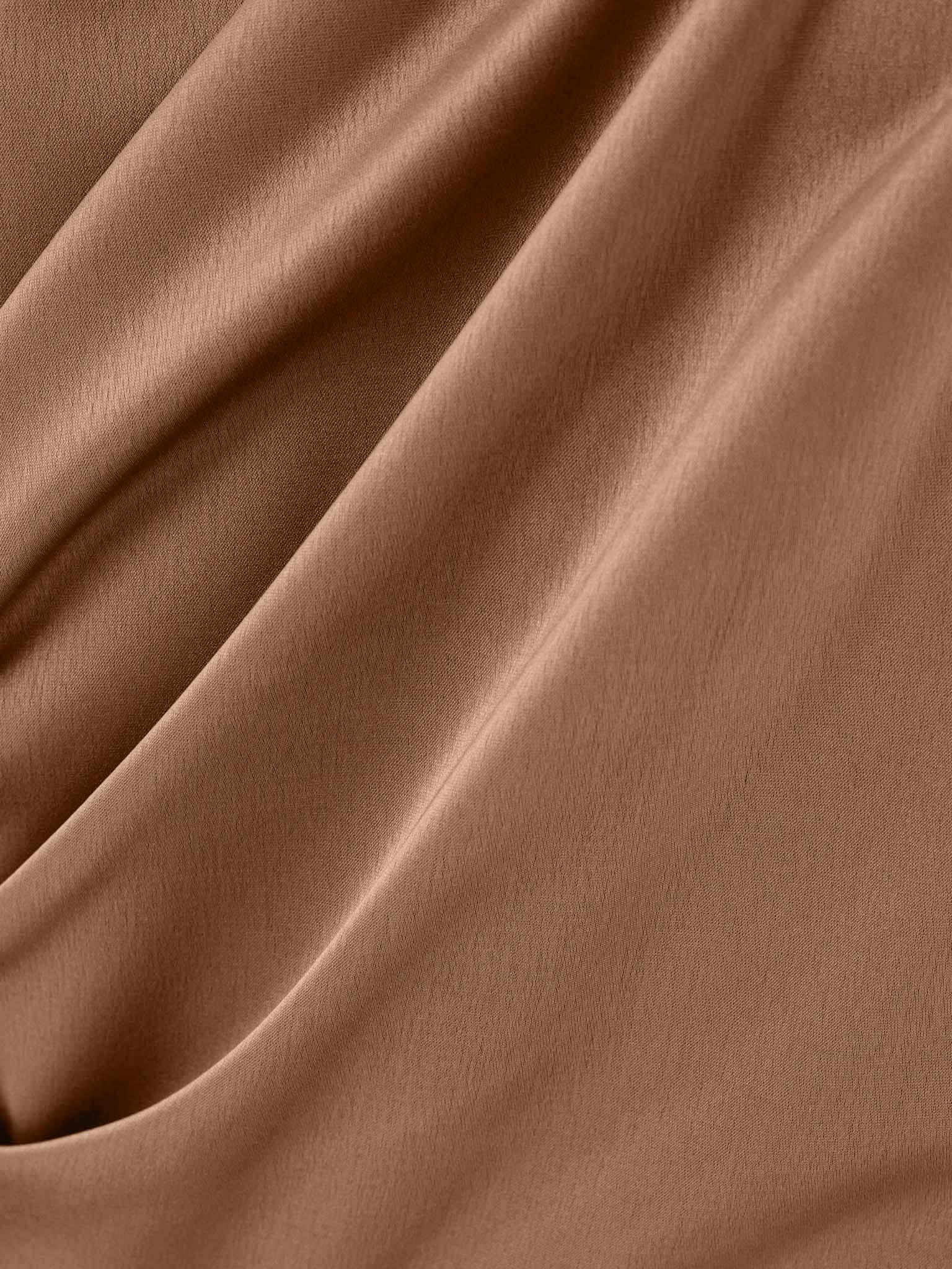 Maxi satin dress with long sleeves and asymmetrical draping