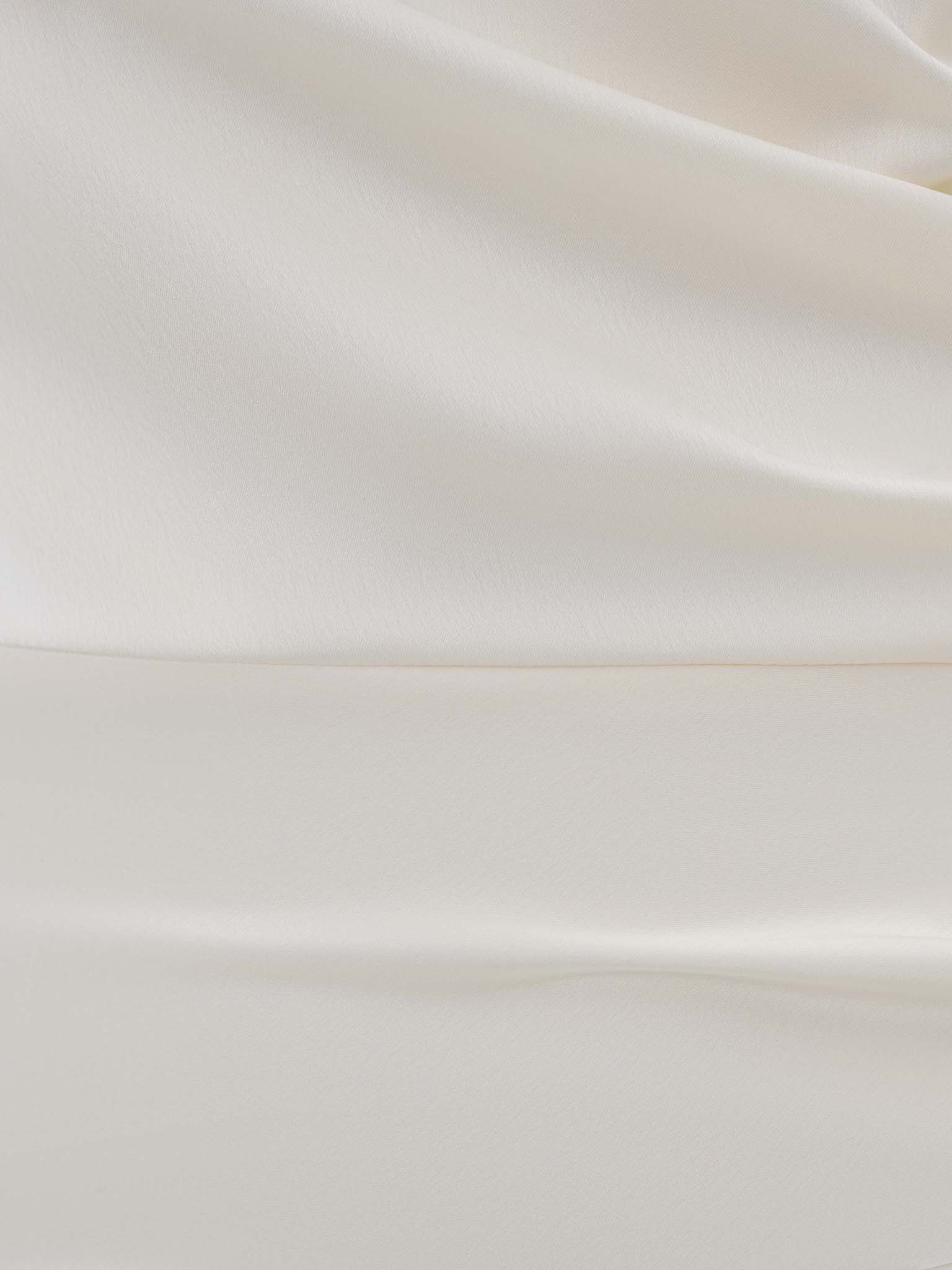 Maxi satin dress with long sleeves and asymmetrical draping