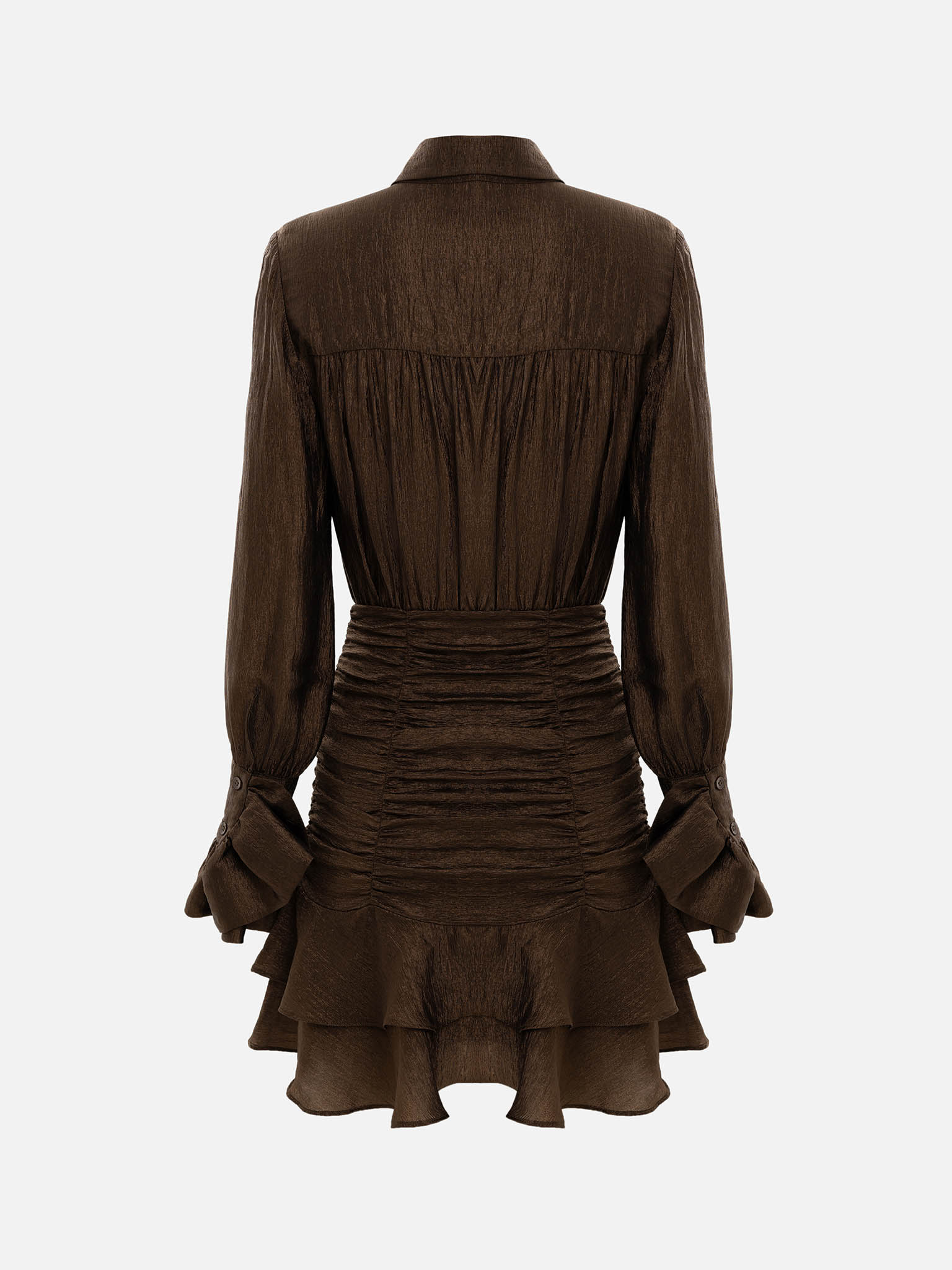 Mini dress with gathered skirt and small matching buttons