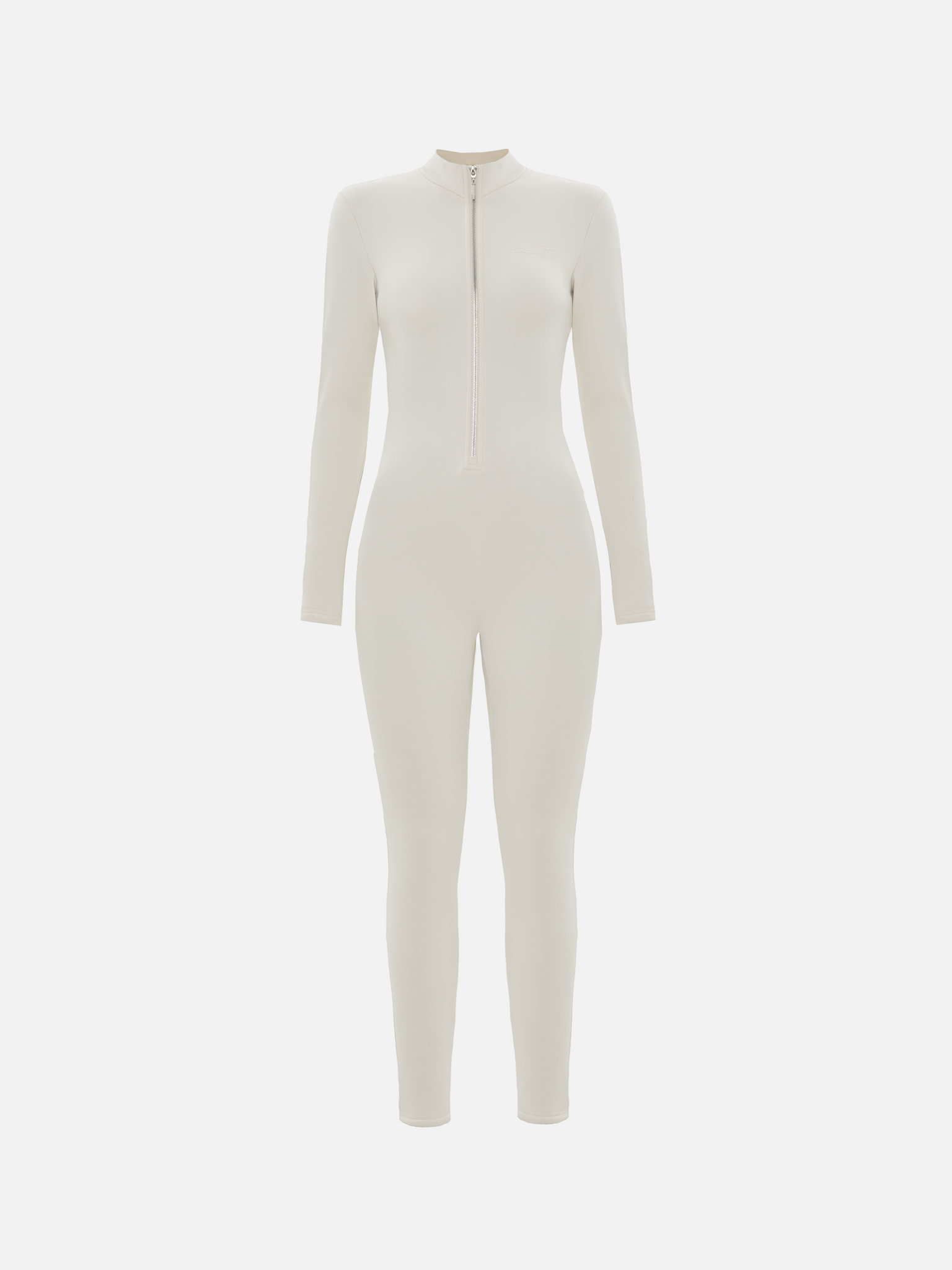 Insulated catsuit with frontal zip and embroidery