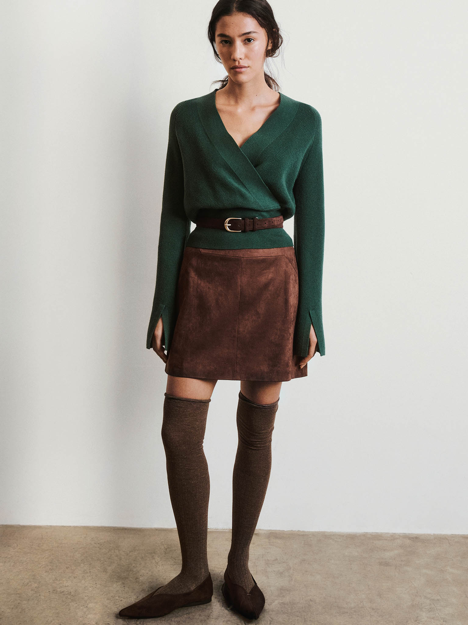 Knitted jumper with wrap imitation