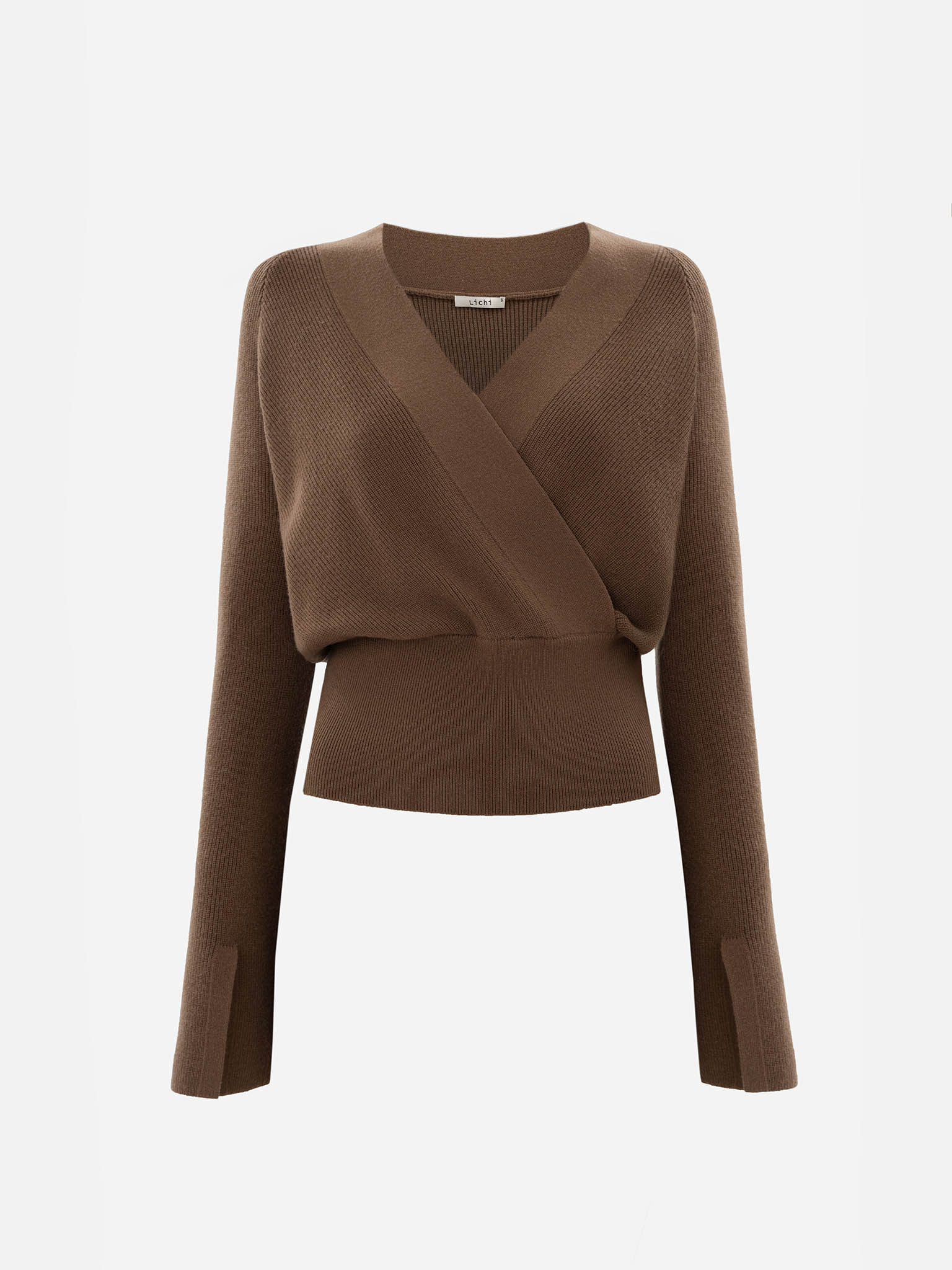 Knitted jumper with wrap imitation