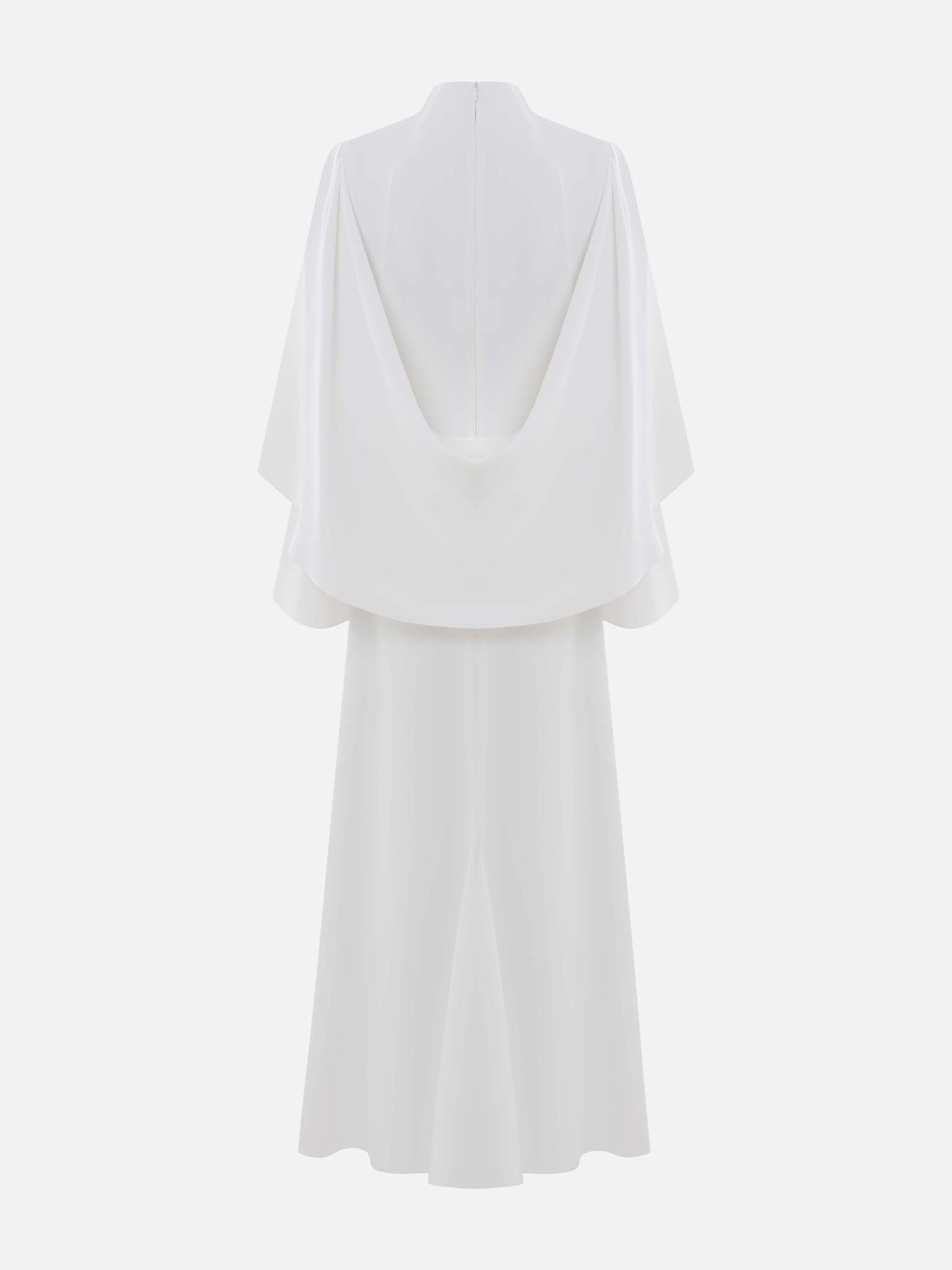 Maxi dress with high collar and draped bodice