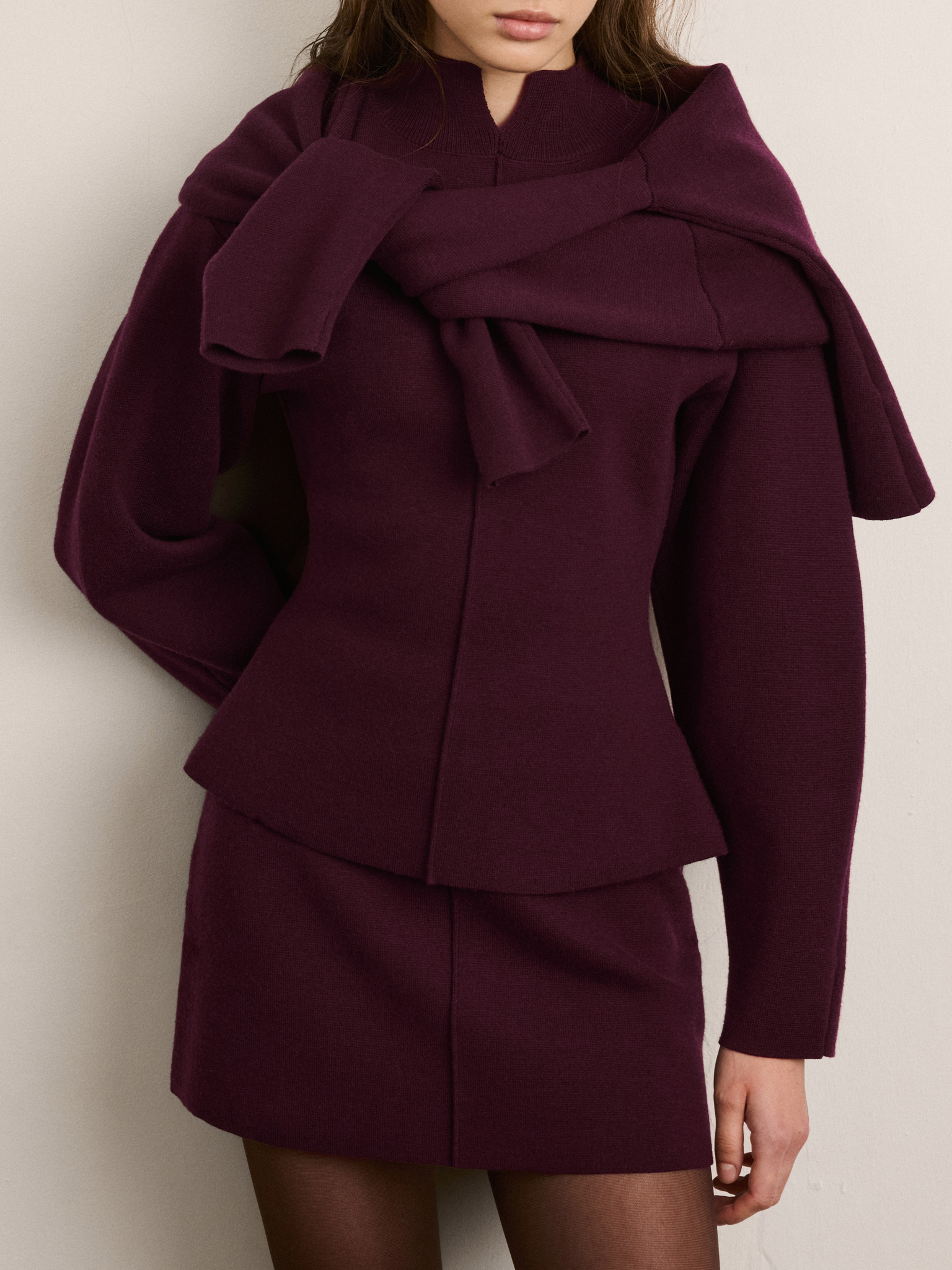 Straight mini skirt with a decorative seam 