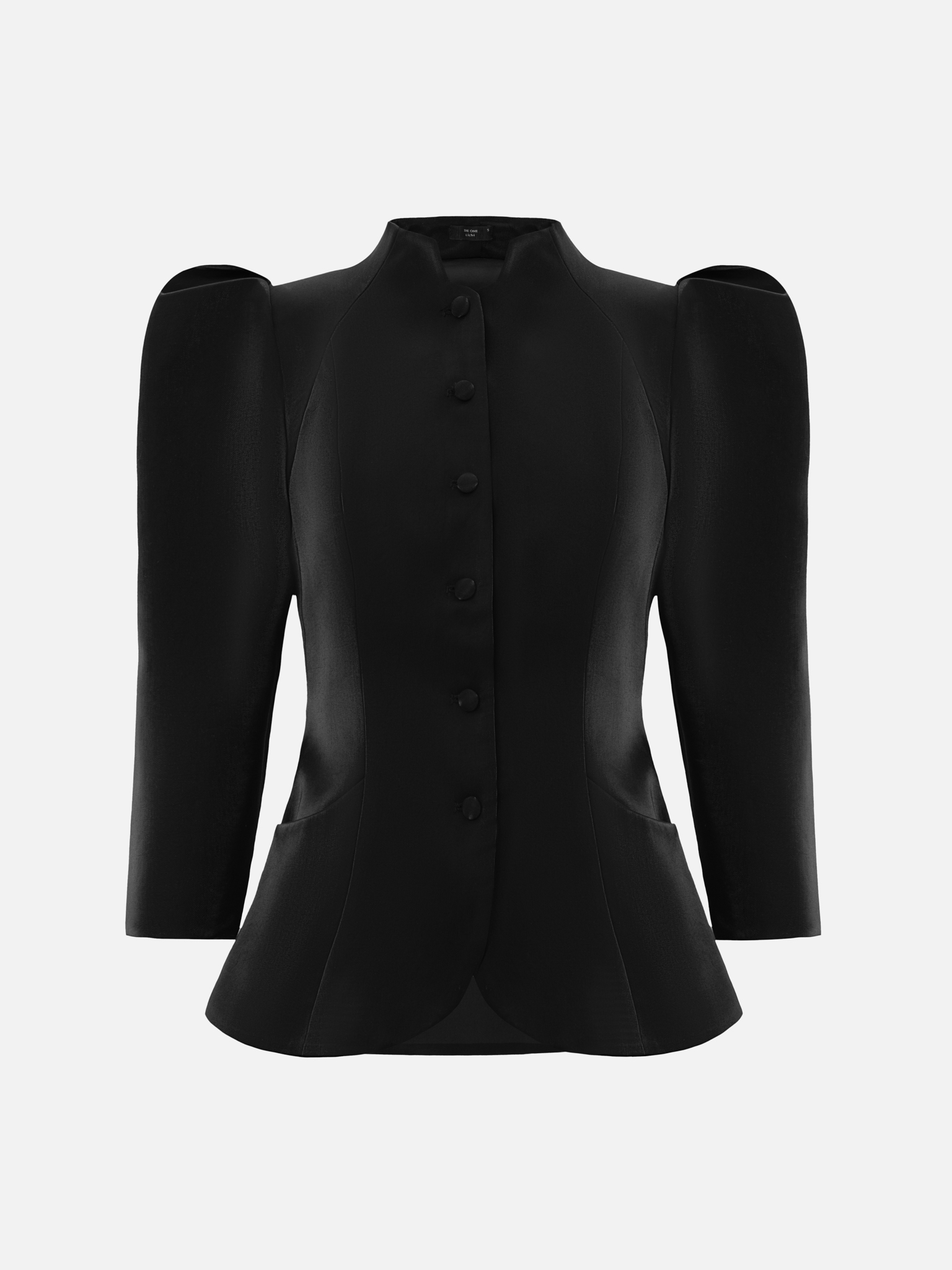 Fitted jacket with voluminous sleeves in smooth fabric