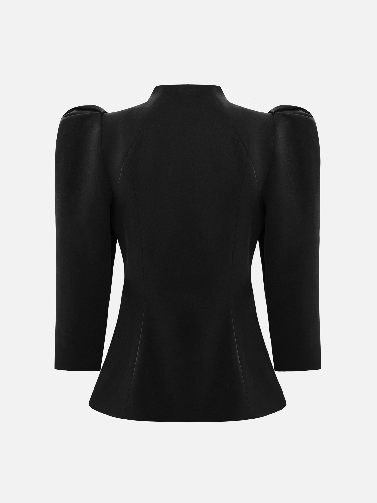 Fitted jacket with voluminous sleeves in smooth fabric