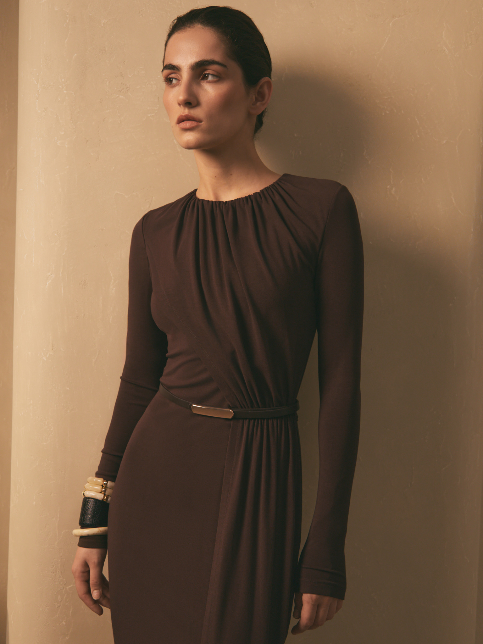 Viscose jersey midi dress with matching belt