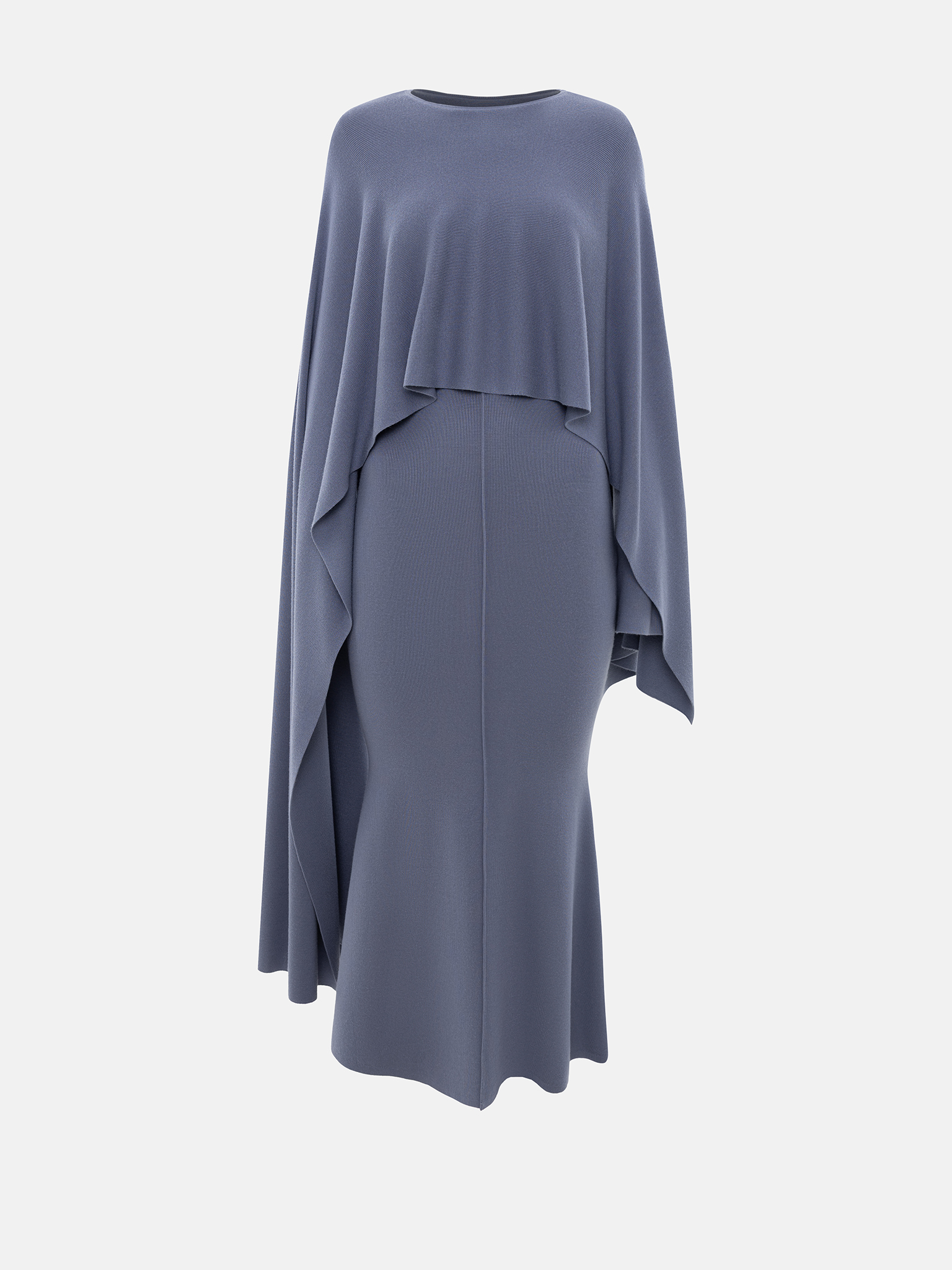 Viscose knitted maxi dress with long shoulder cape