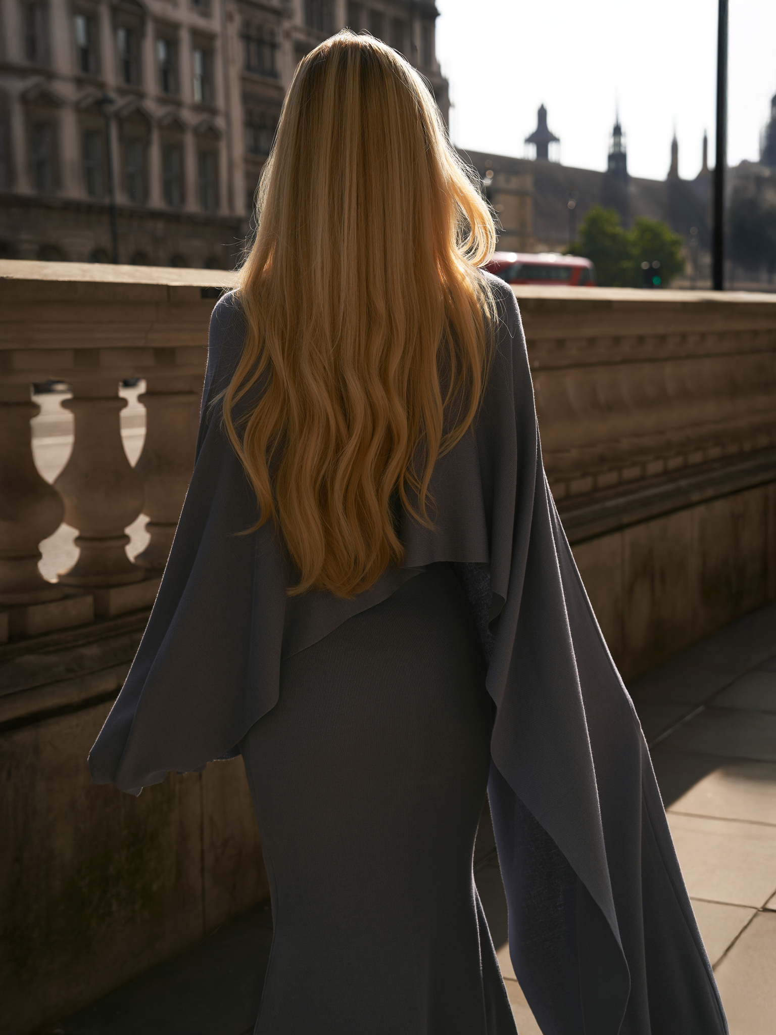 Viscose knitted maxi dress with long shoulder cape