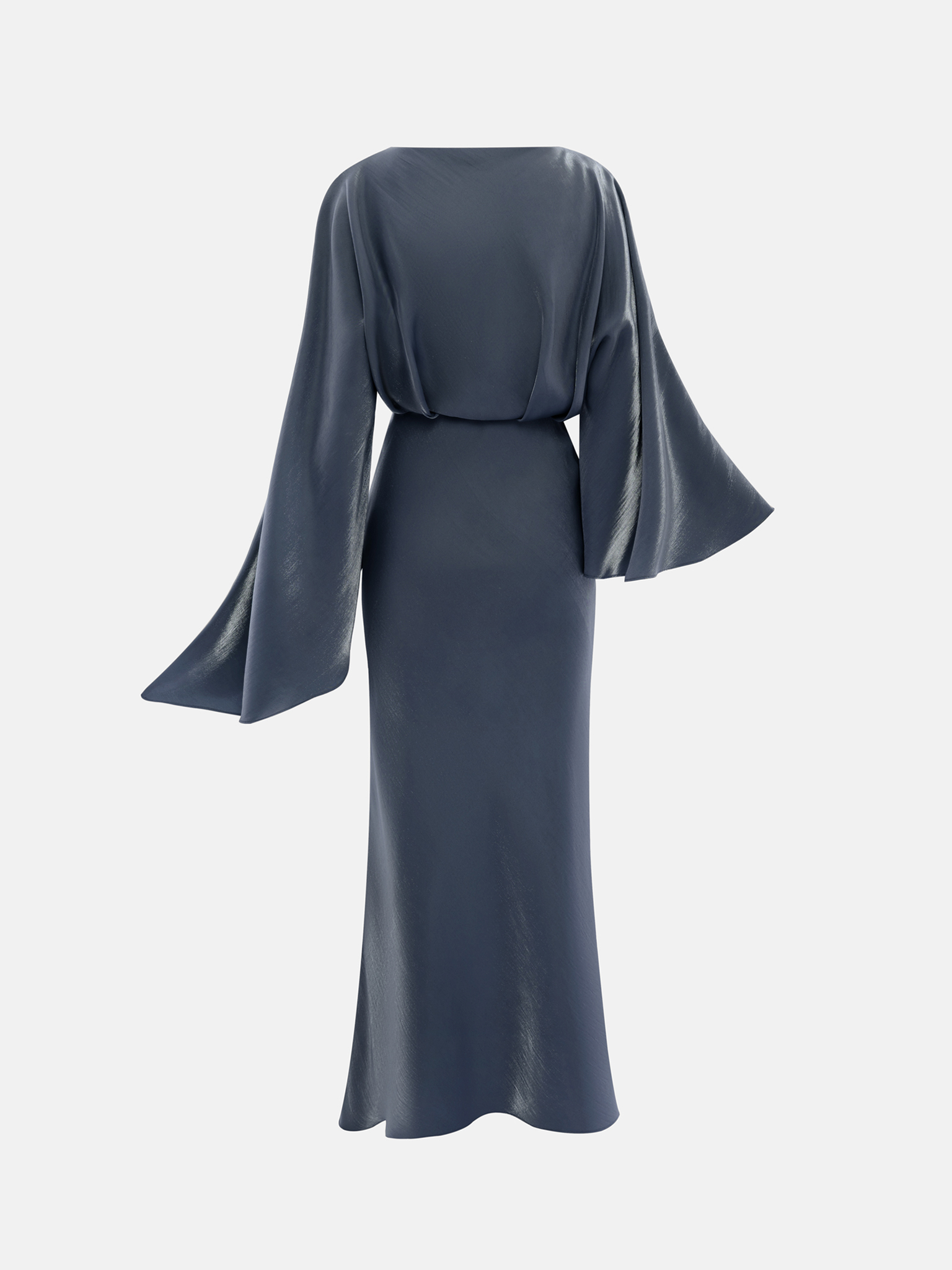 Satin maxi dress with puff sleeves