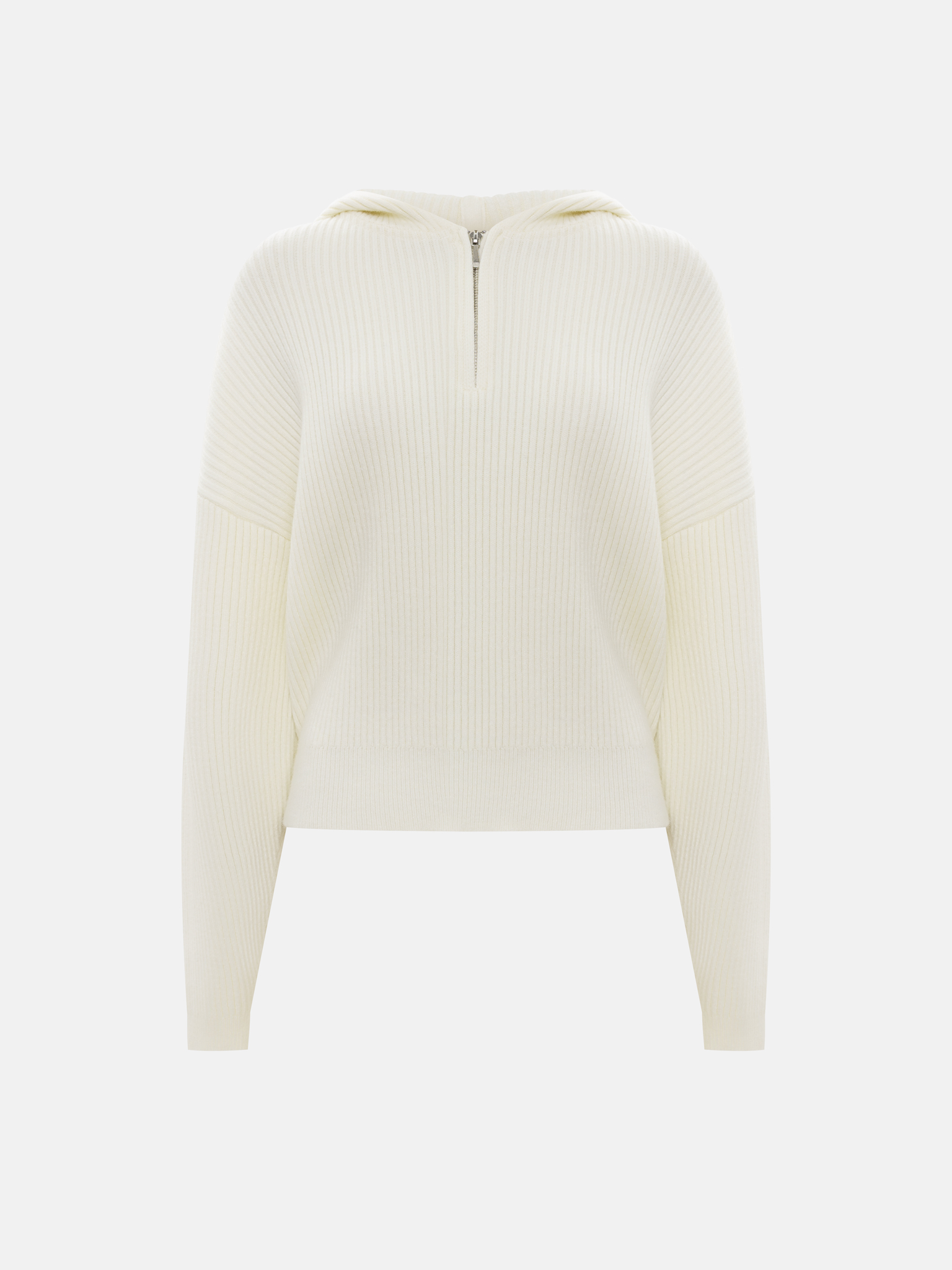 Свободный вязаный джемпер в рубчик с капюшоном