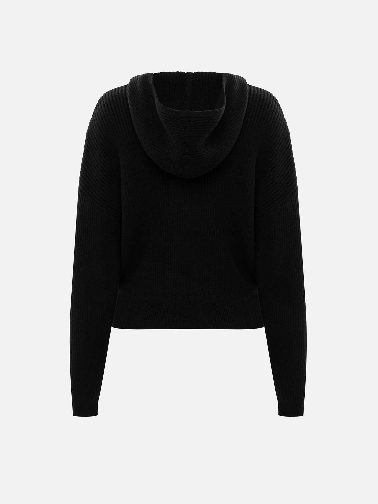 Свободный вязаный джемпер в рубчик с капюшоном