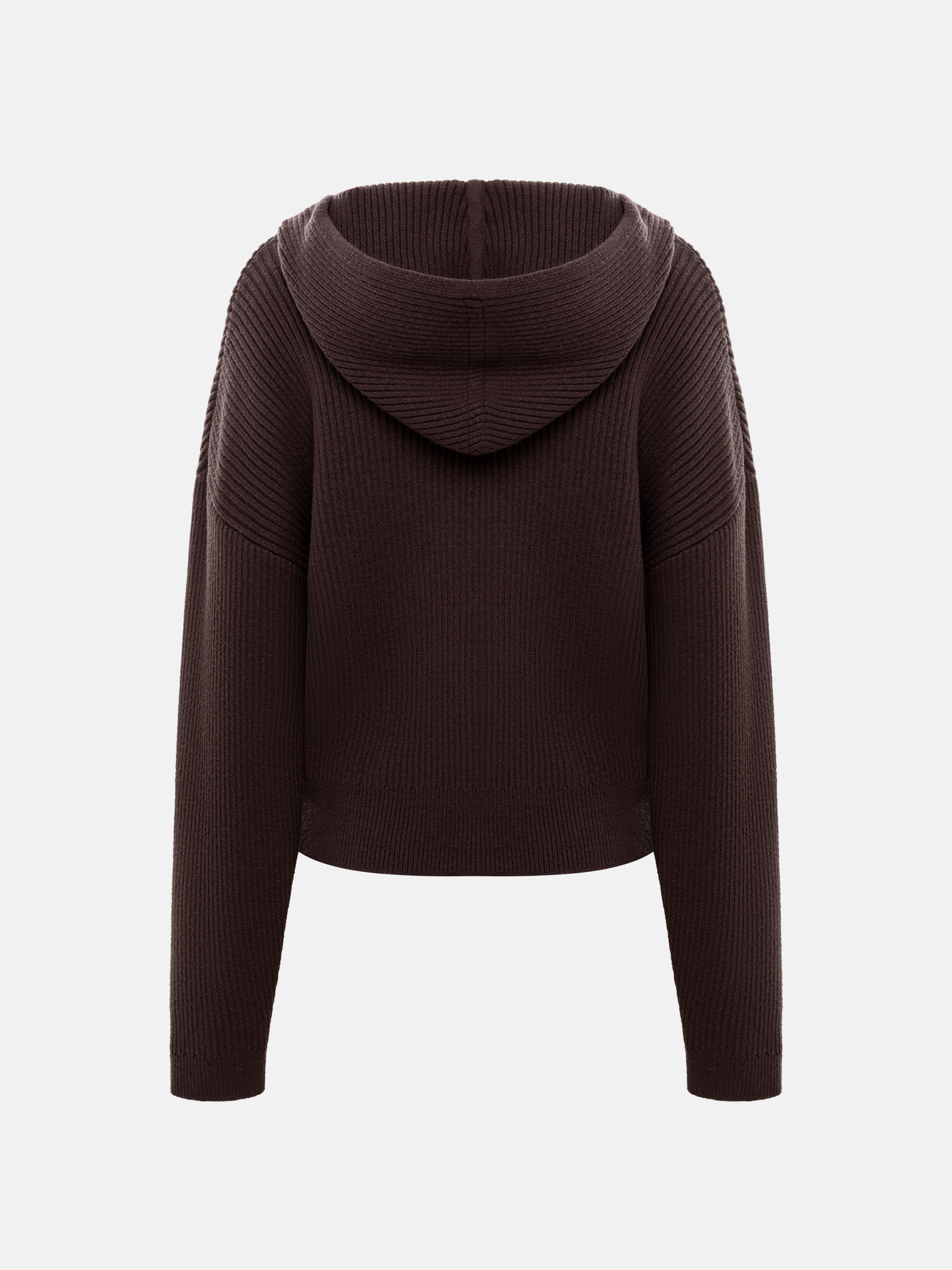 Свободный вязаный джемпер в рубчик с капюшоном