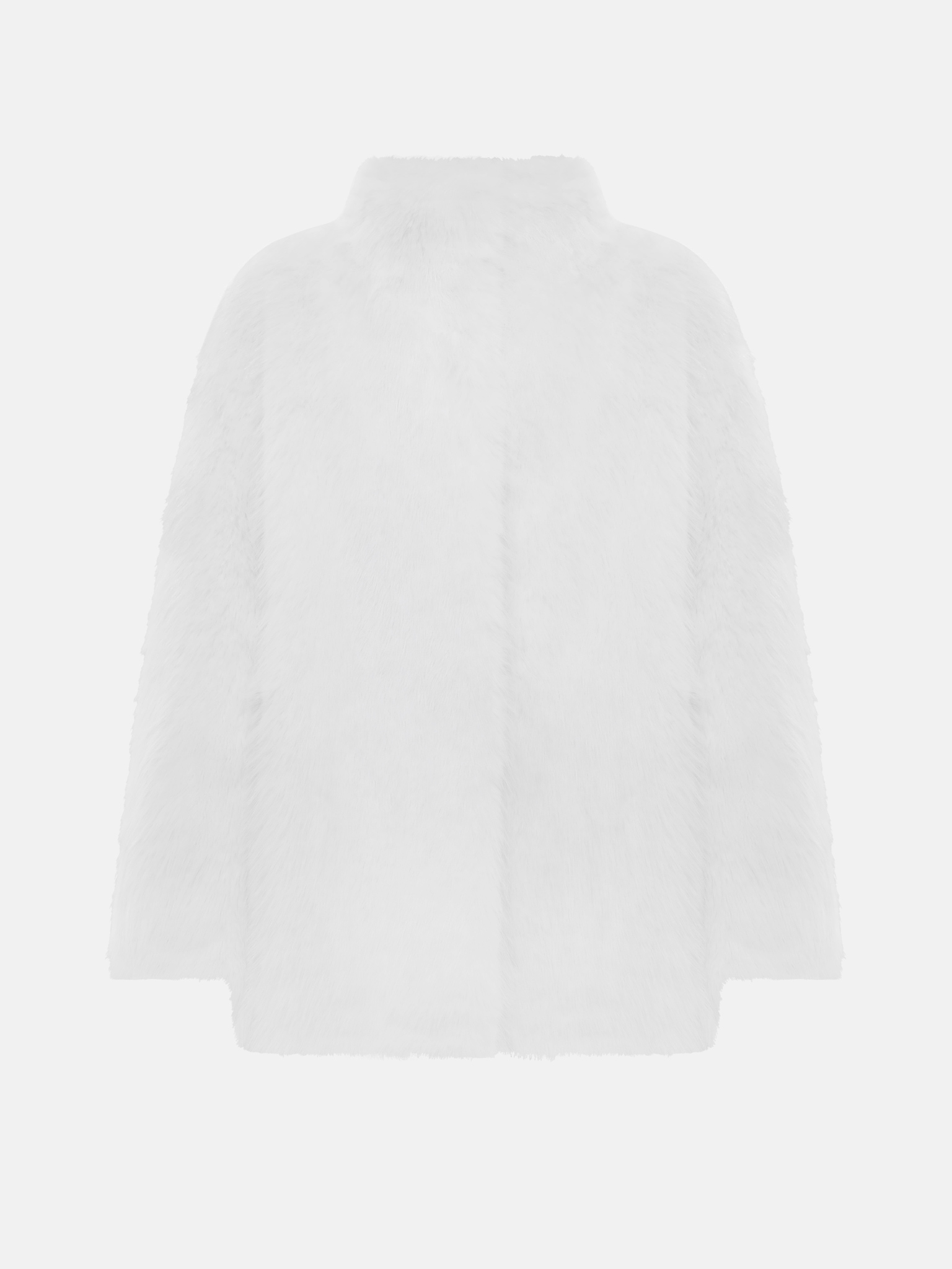 Short loose-fitting eco-fur coat with stand-up collar