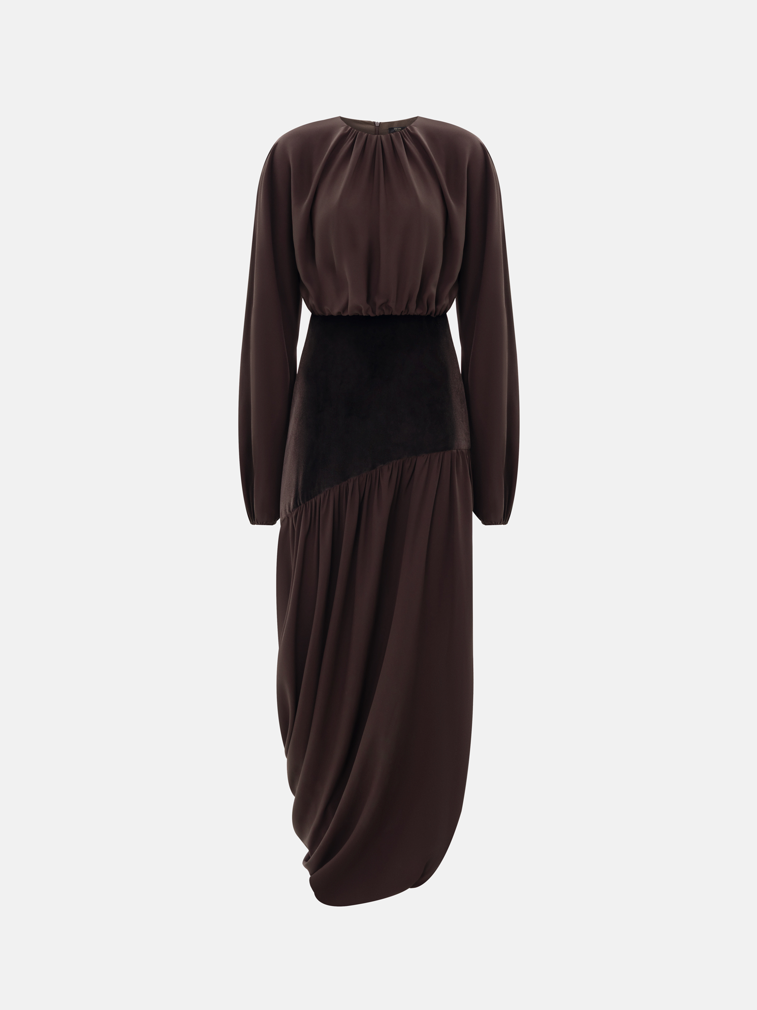 Robe longue en tissu léger avec empiècement en velours à la taille