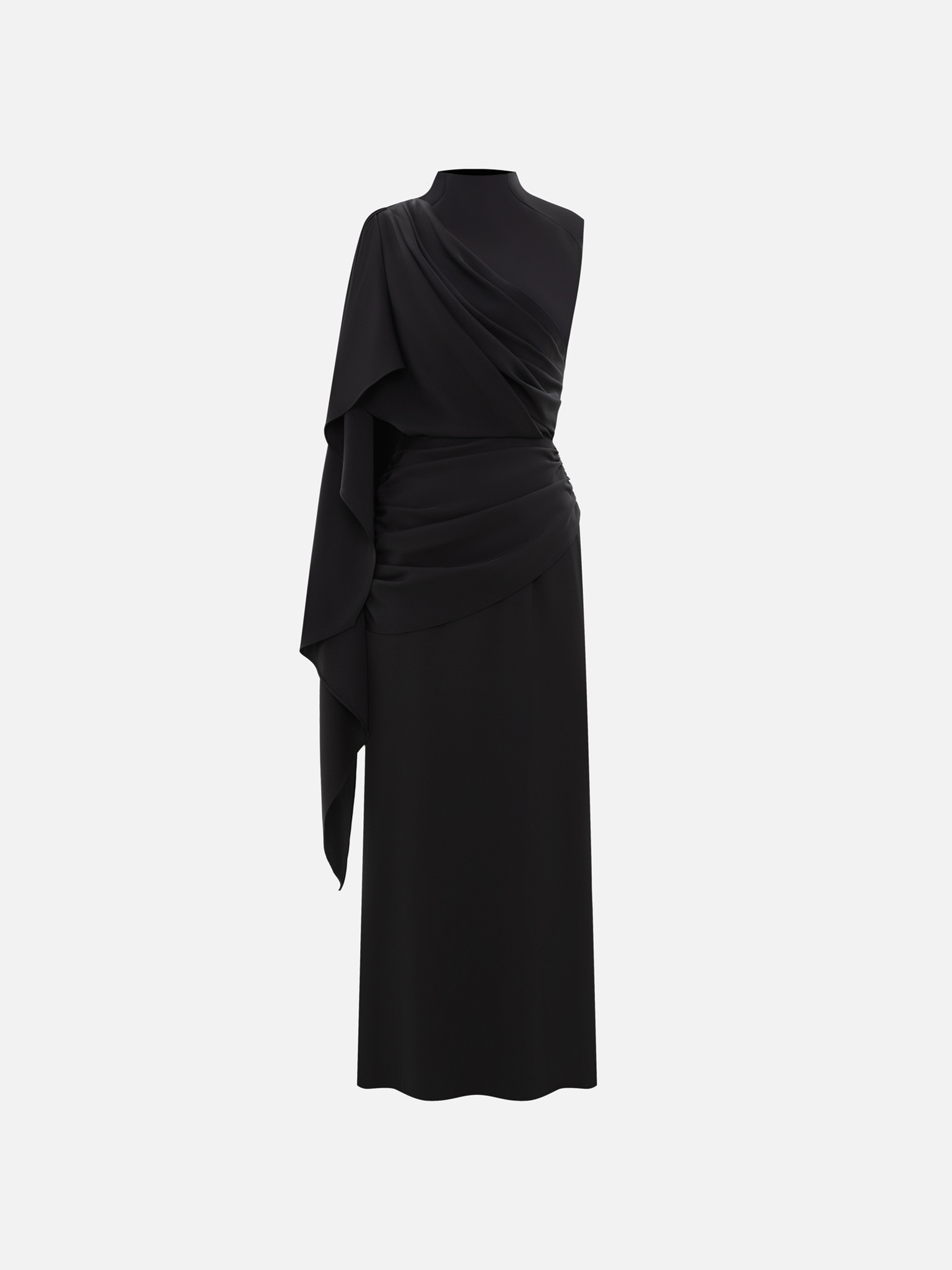 Maxi dress with one-shoulder draping