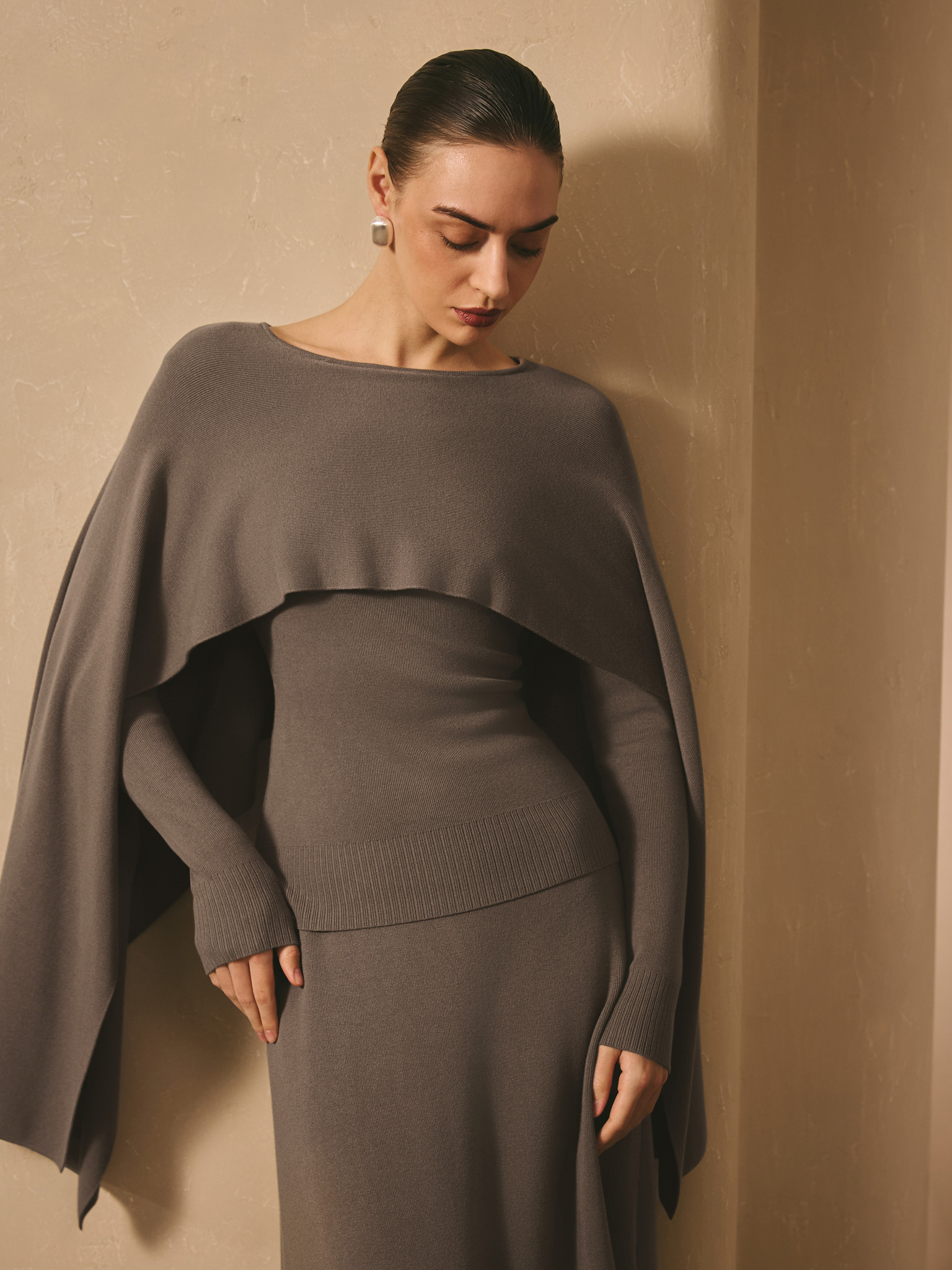Viscose jumper with long cape