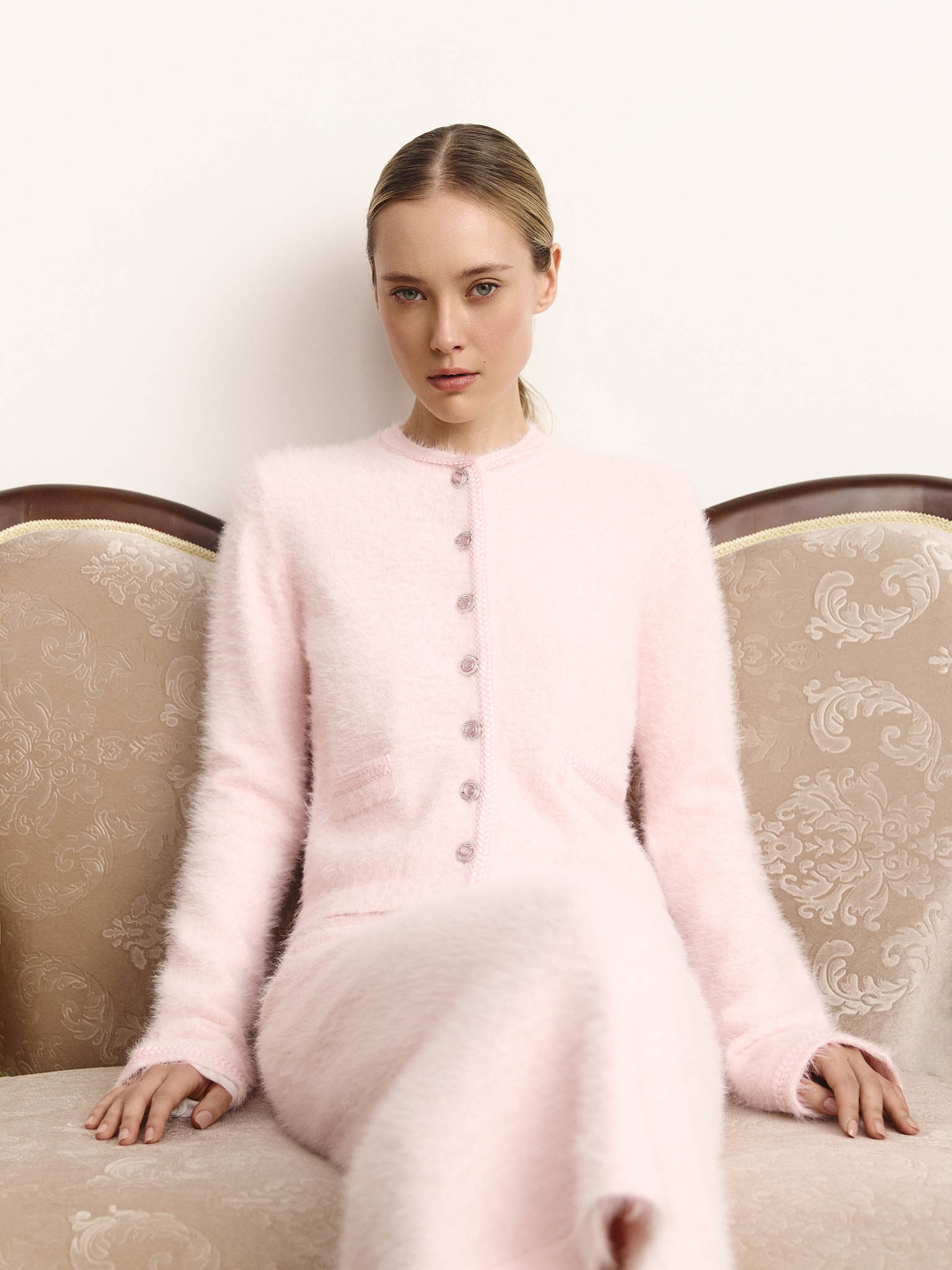 Strickjacke aus Jersey mit flauschigem Flor