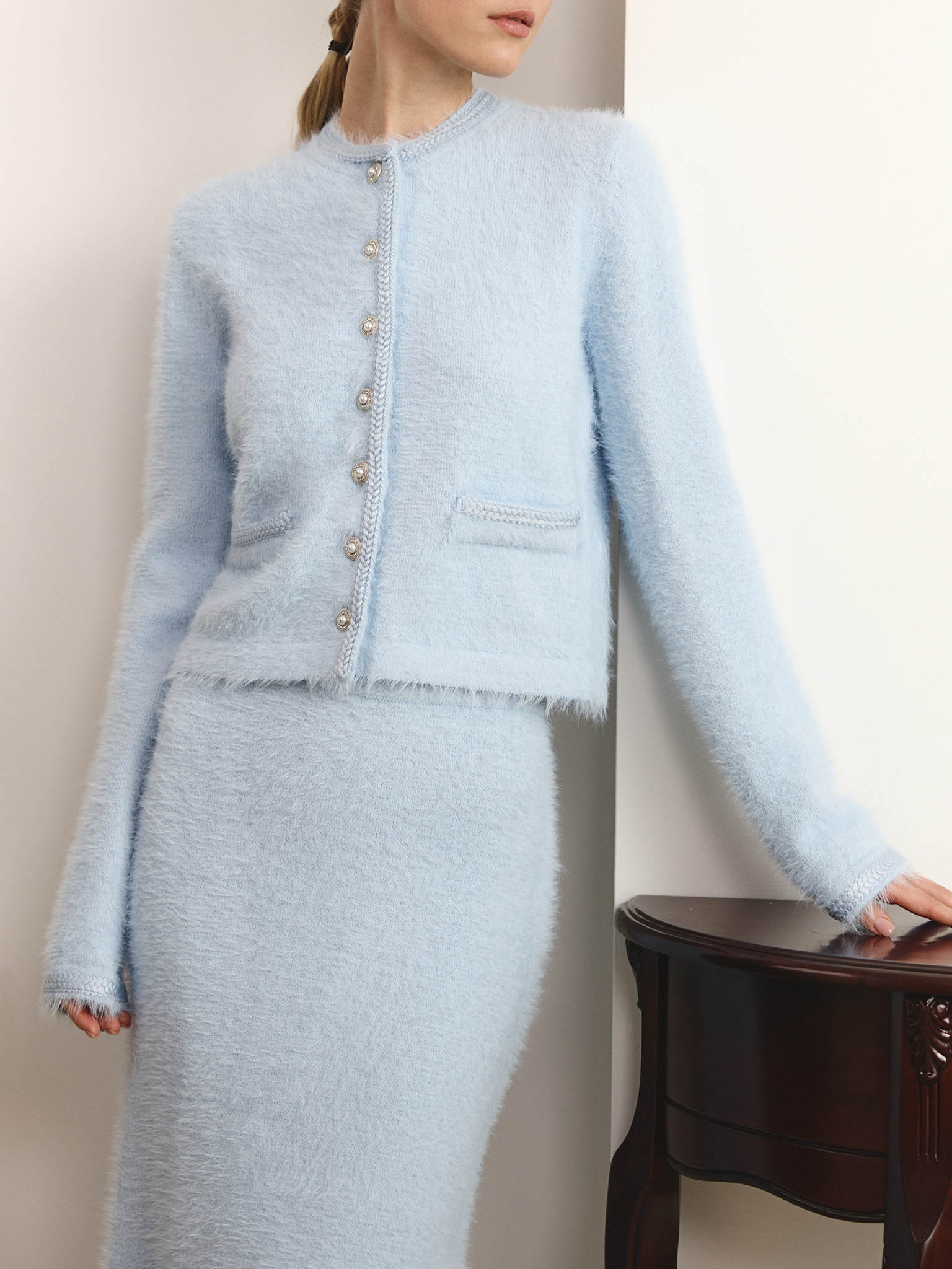 Strickjacke aus Jersey mit flauschigem Flor