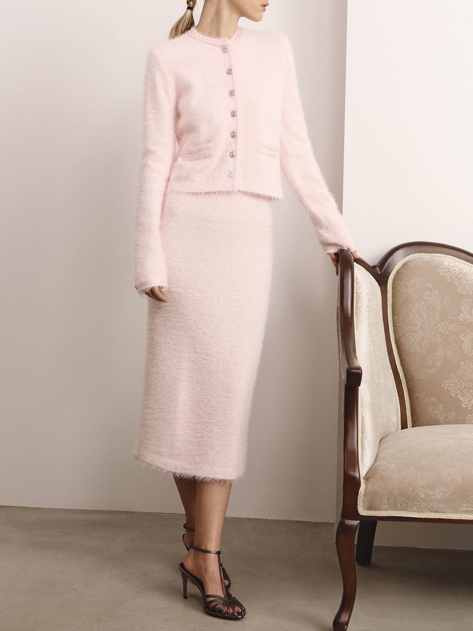 Jersey midi skirt with fluffy pile