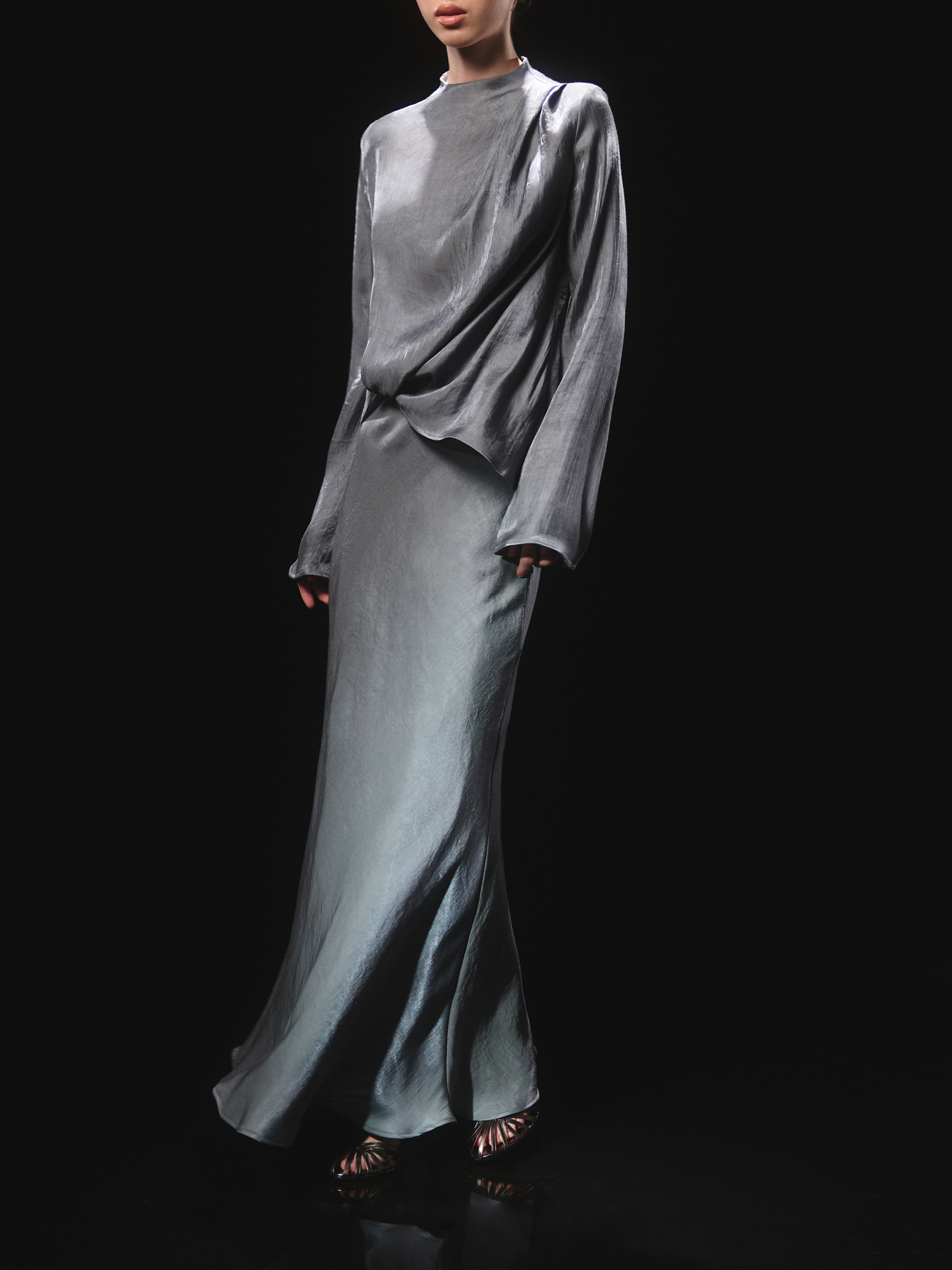 Flared maxi skirt in shiny fabric