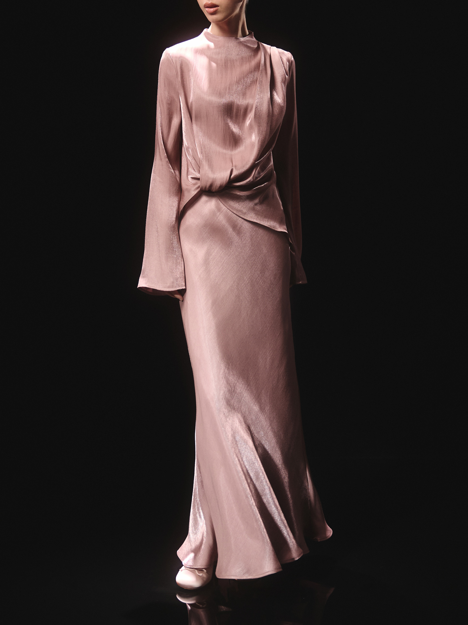 Flared maxi skirt in shiny fabric