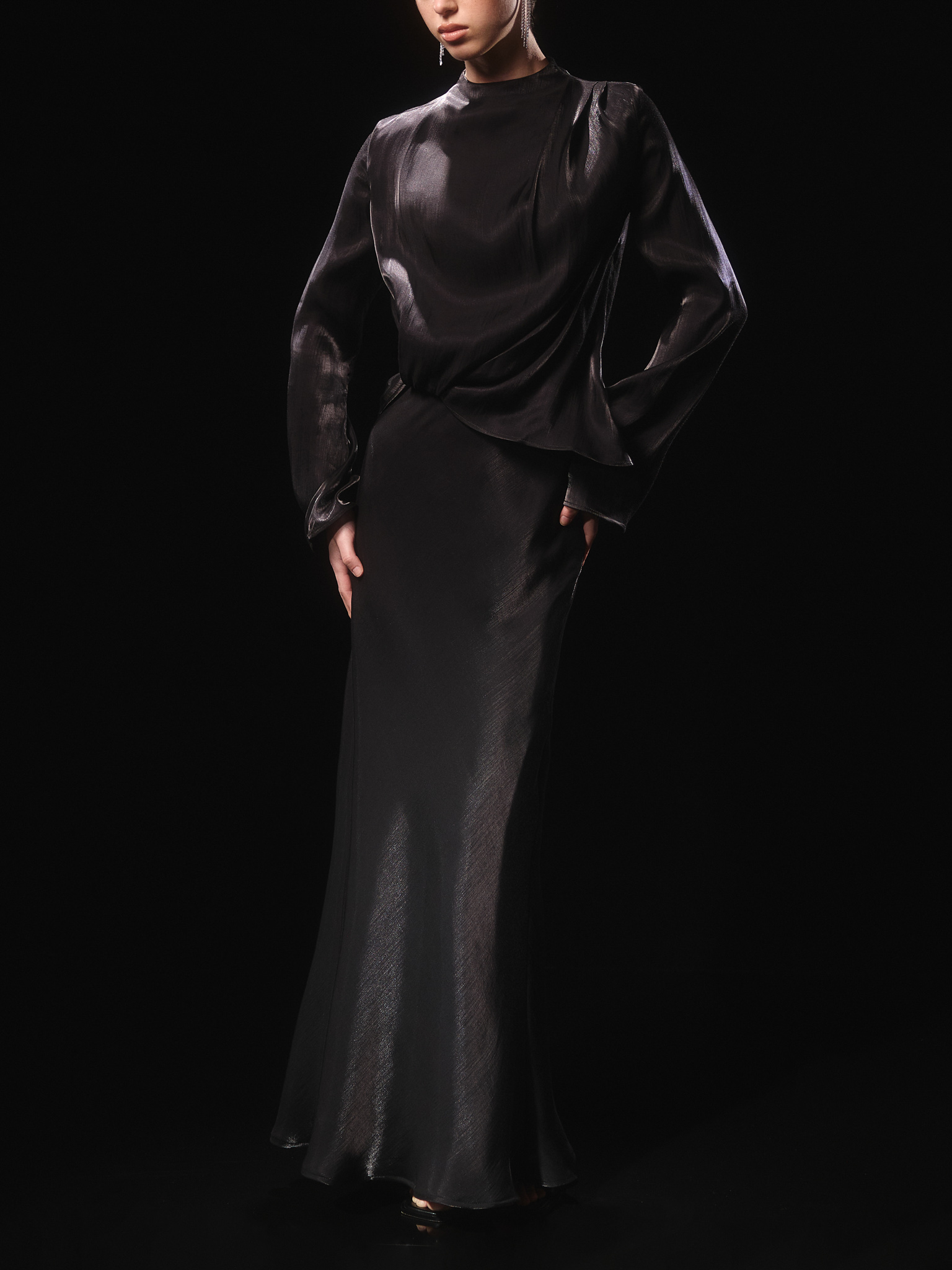 Flared maxi skirt in shiny fabric