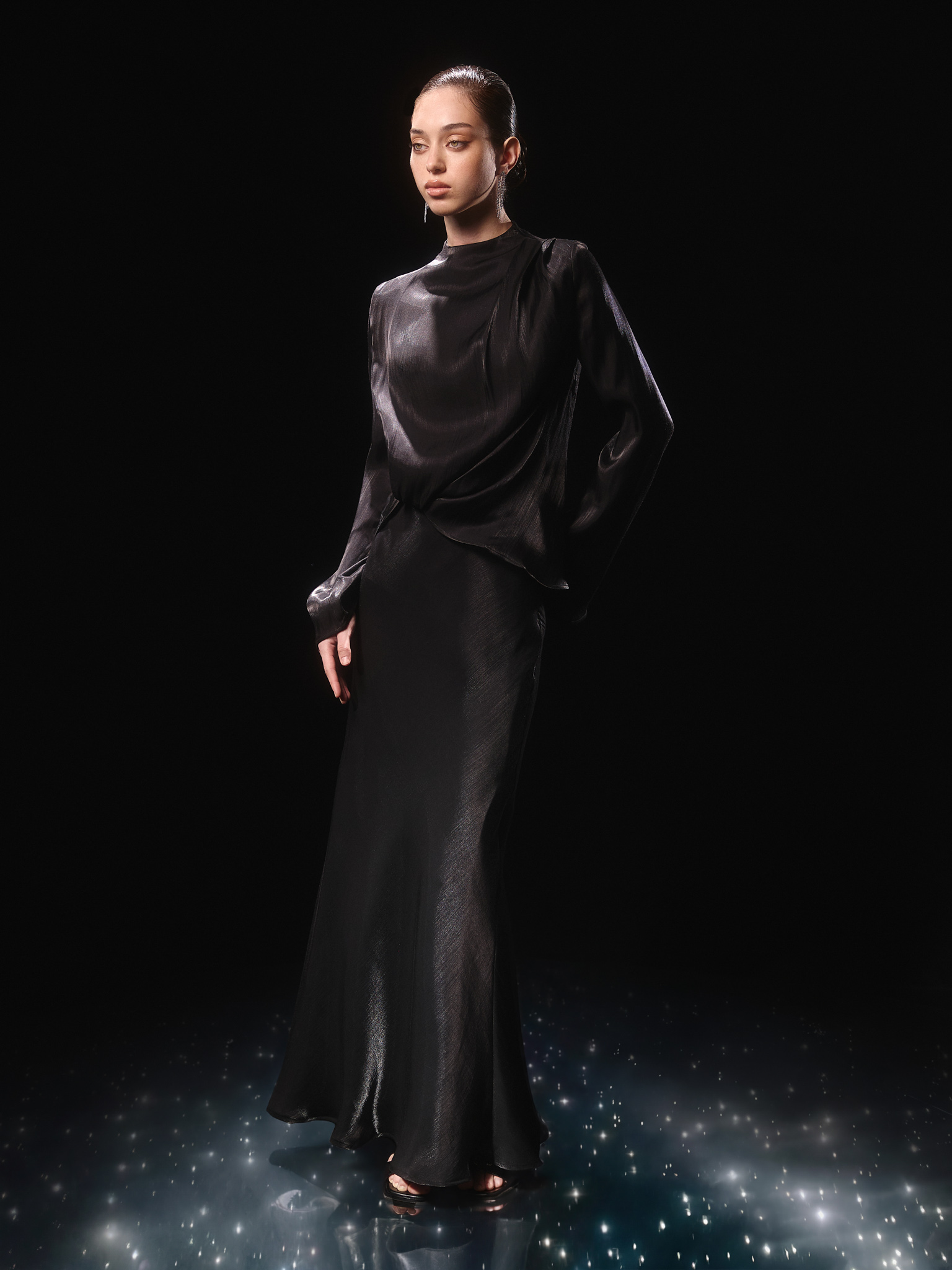 Flared maxi skirt in shiny fabric