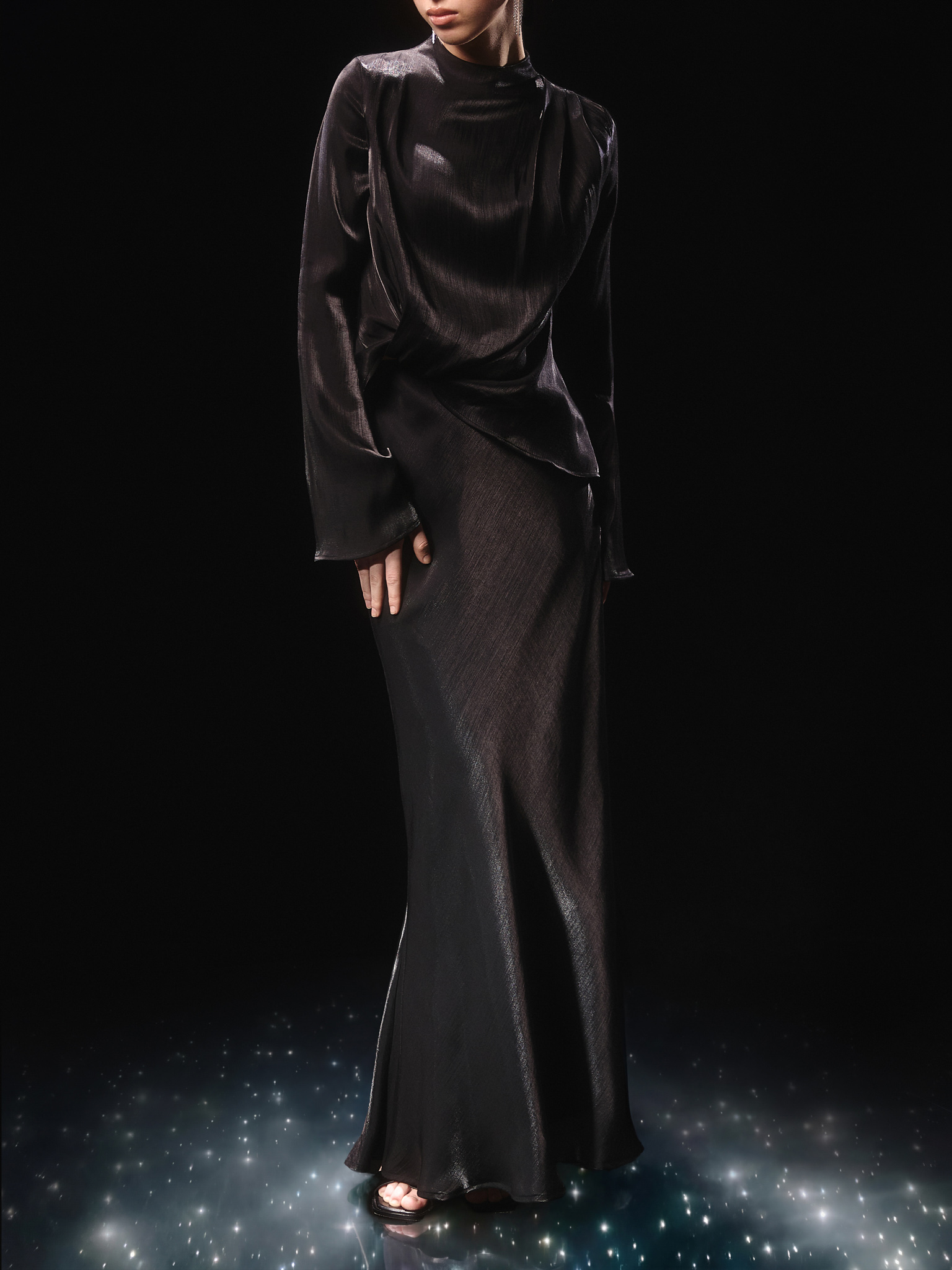 Flared maxi skirt in shiny fabric