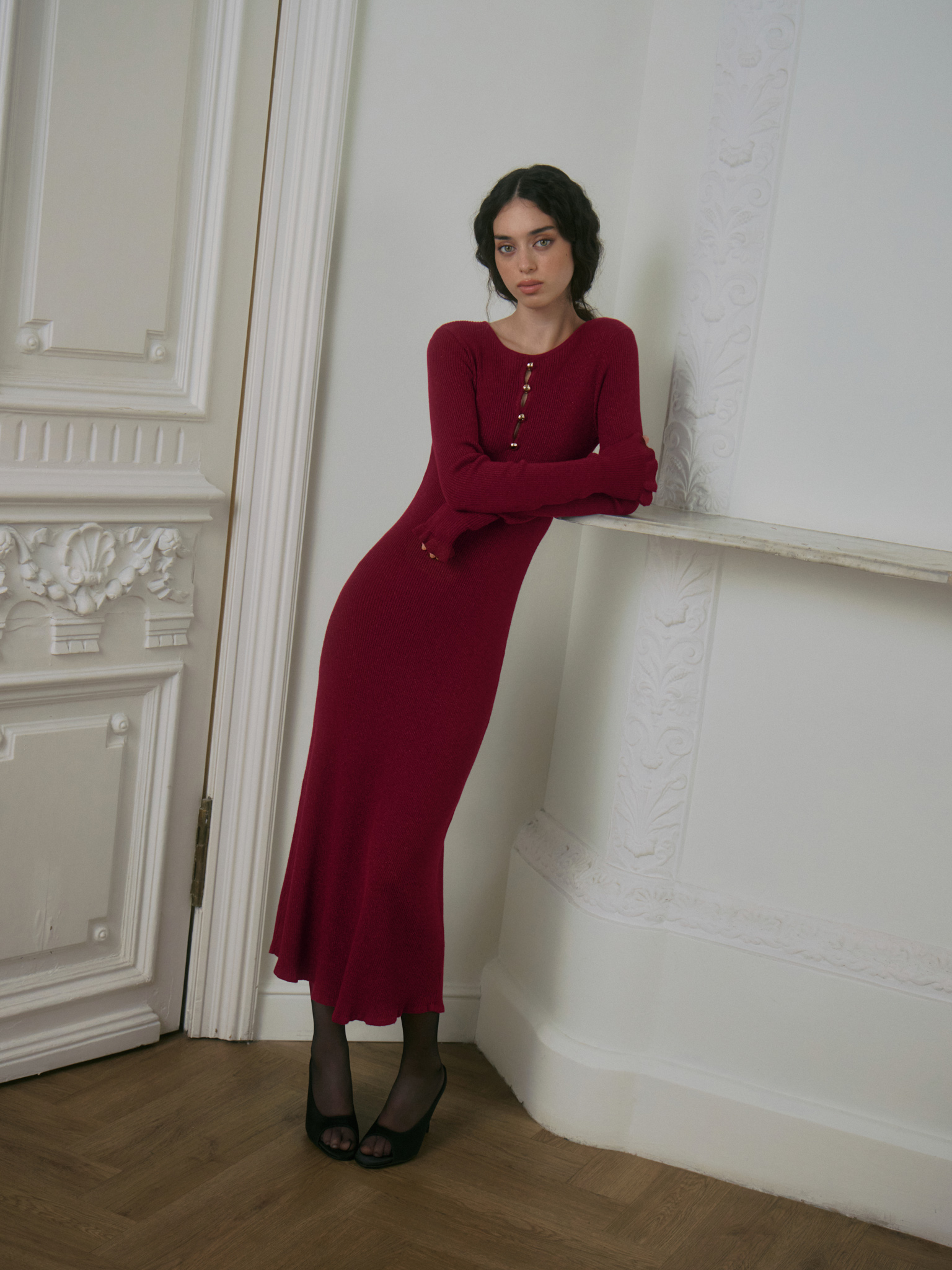 Viscose midi dress with a metallic sheen