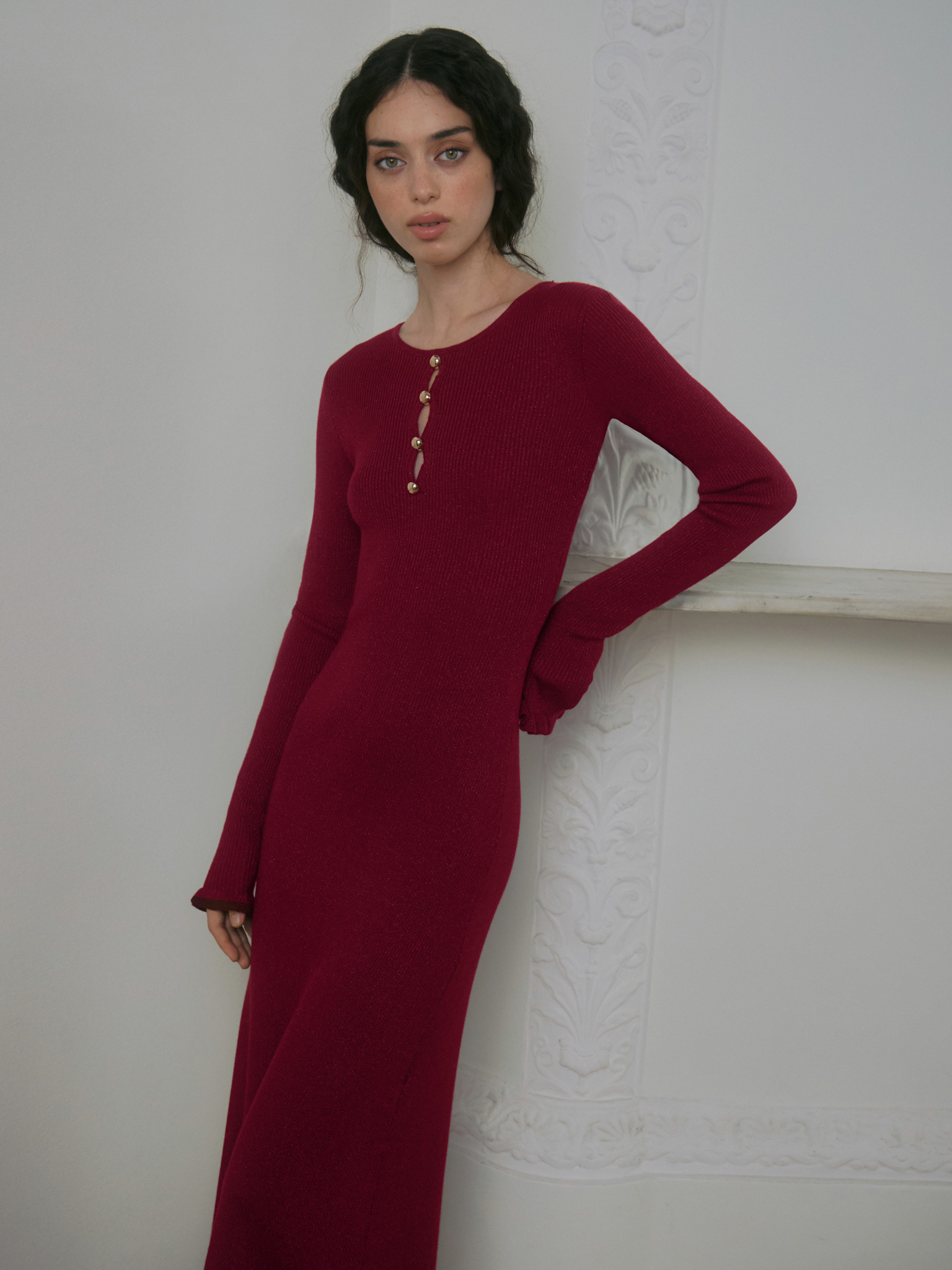 Viscose midi dress with a metallic sheen