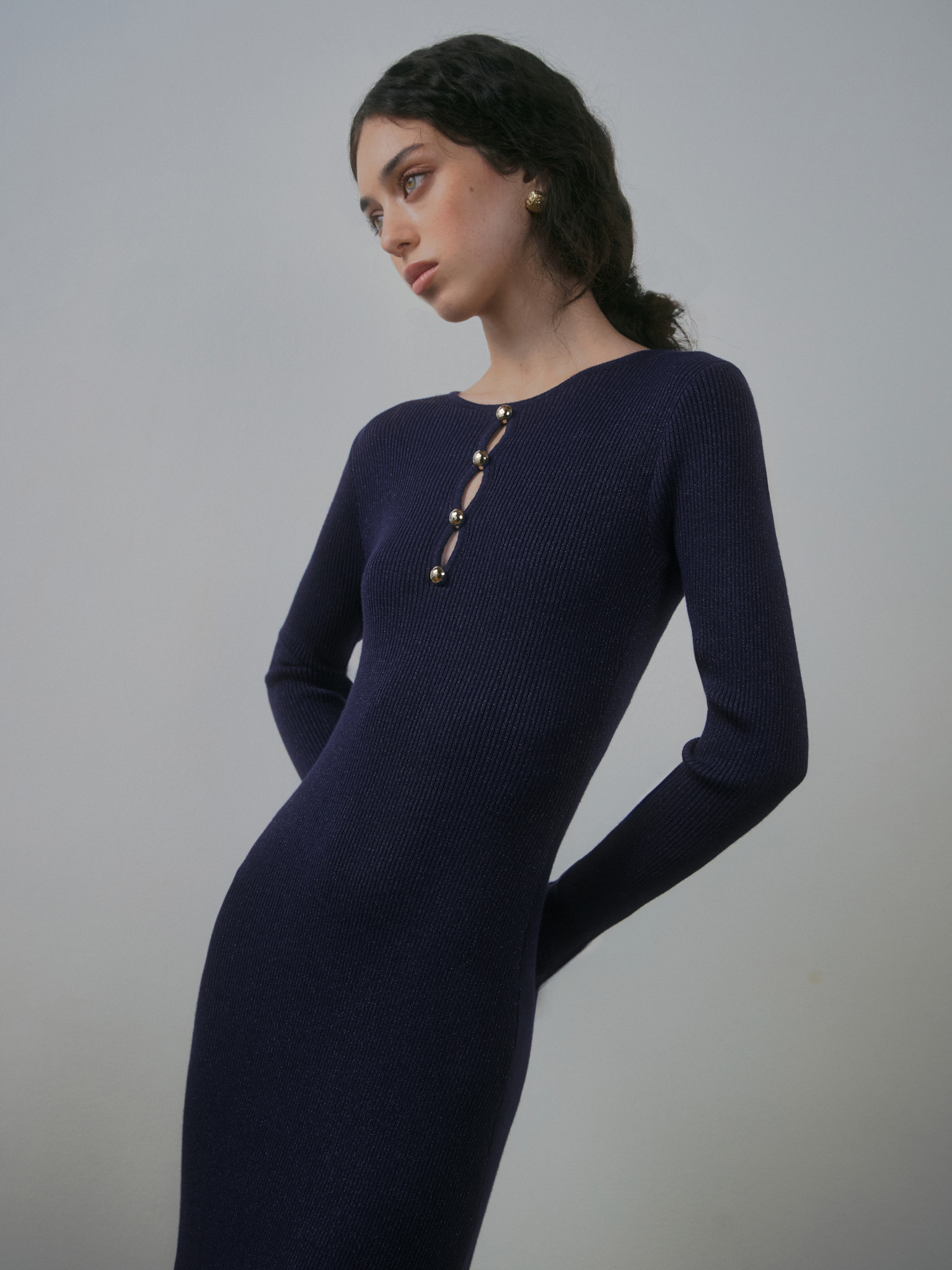 Viscose midi dress with a metallic sheen