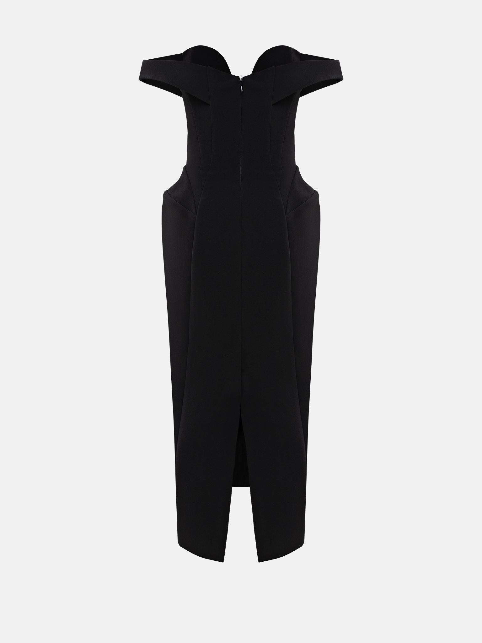 Sophisticated midi dress with open shoulders and voluminous skirt