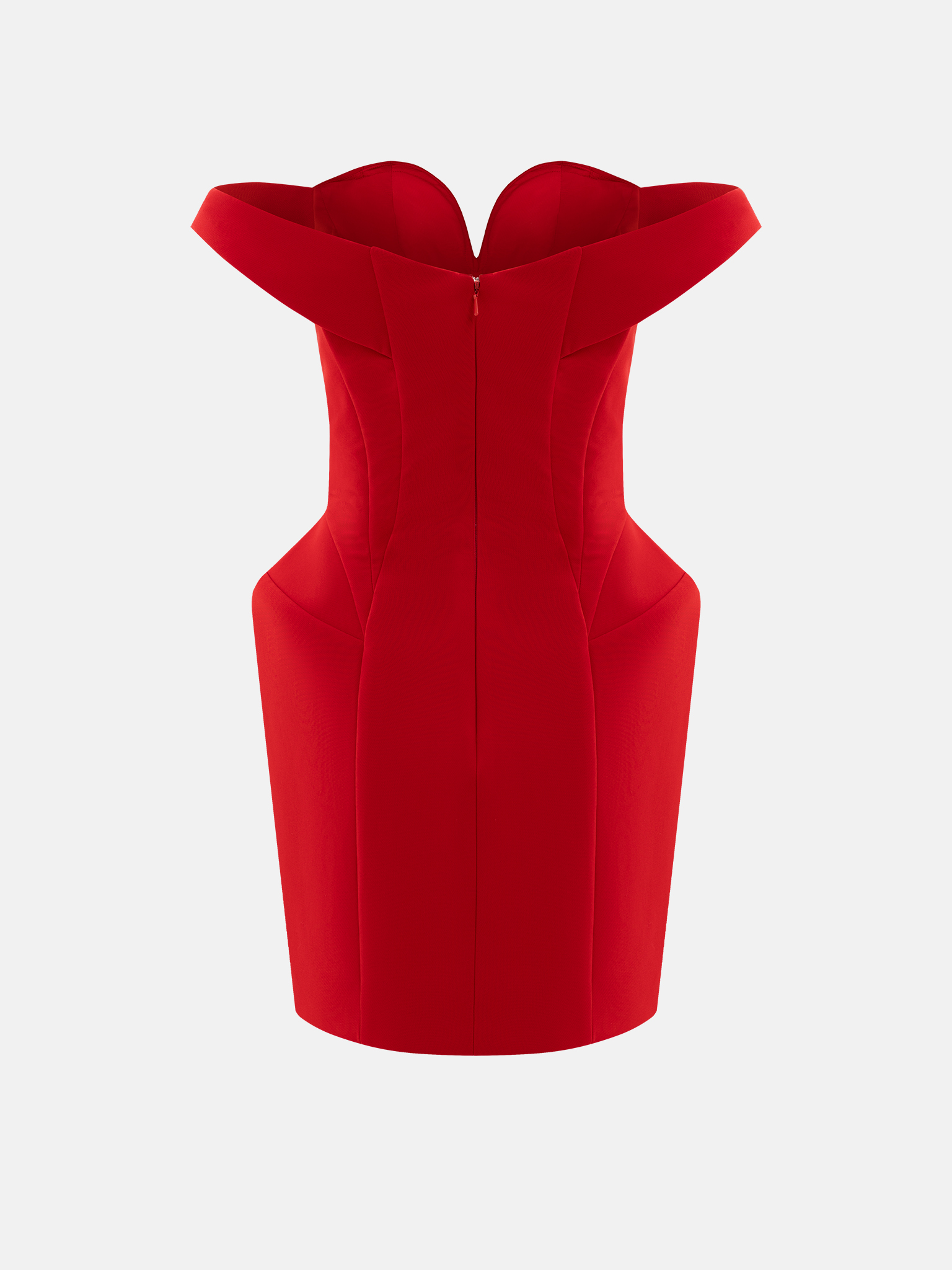 Платье мини сложного кроя с открытыми плечами и объемной юбкой