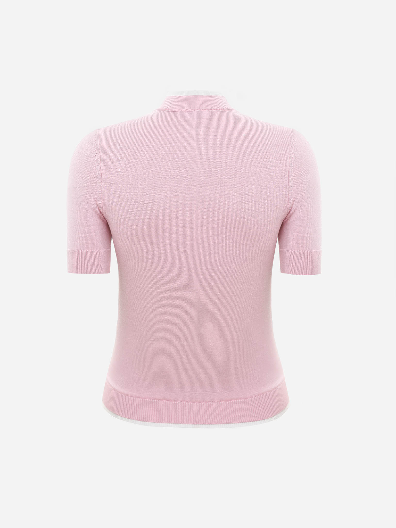 Knitted top with short sleeves and buttoned collar